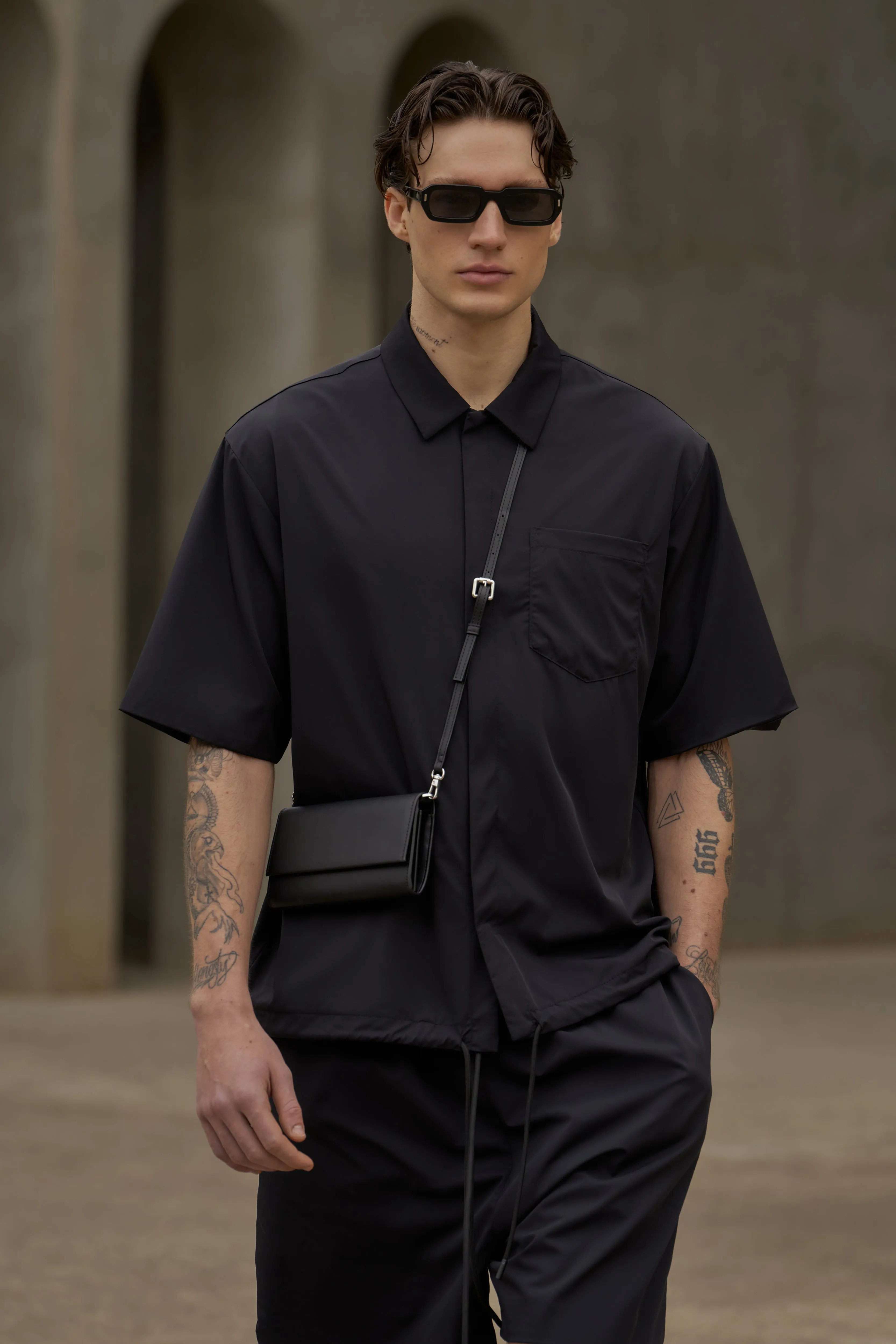 NYLON DRAWCORD SHIRT - BLACK sold by The Couture Club product image thumbnail 2
