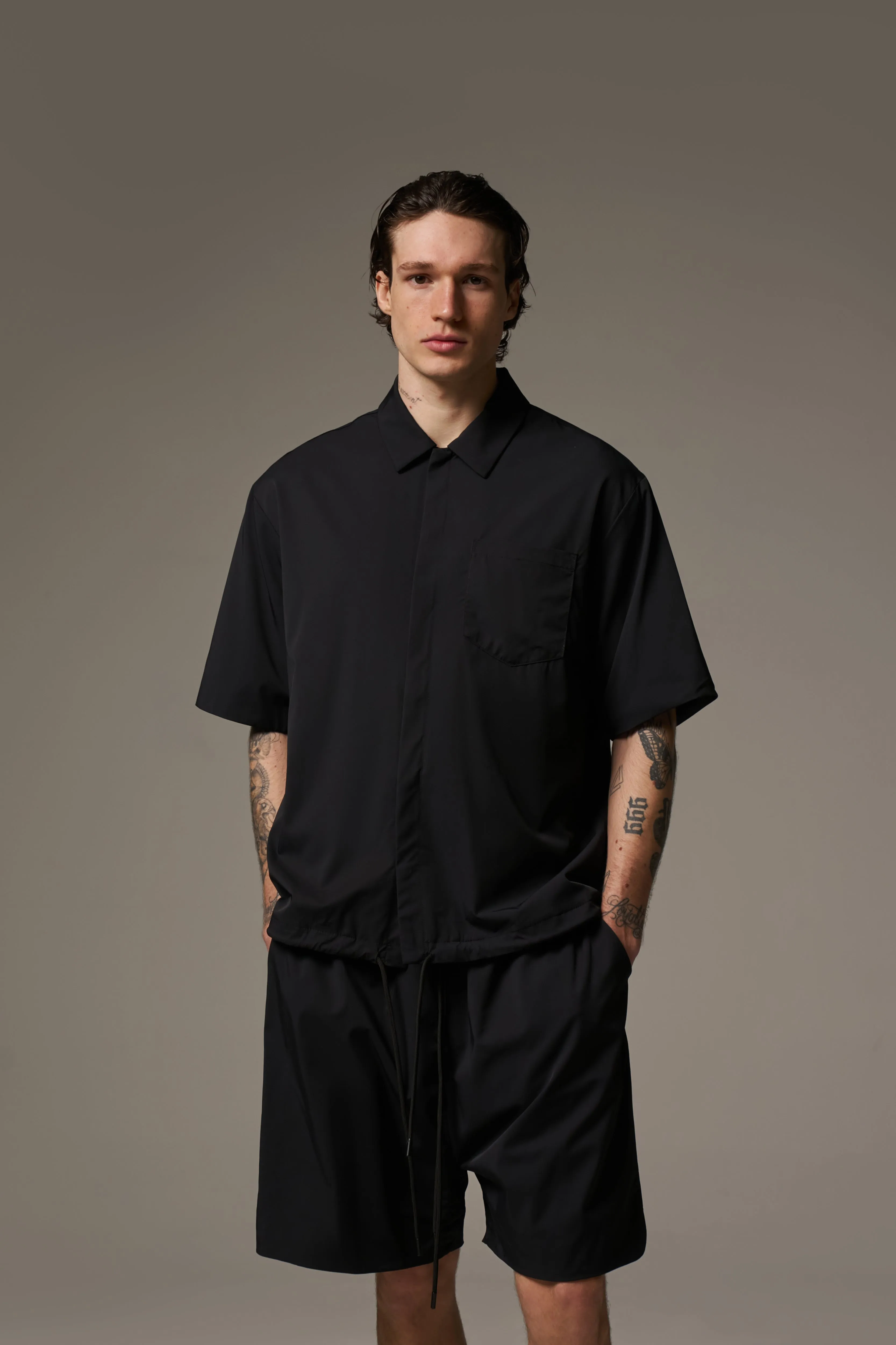NYLON DRAWCORD SHIRT - BLACK sold by The Couture Club product image thumbnail 4