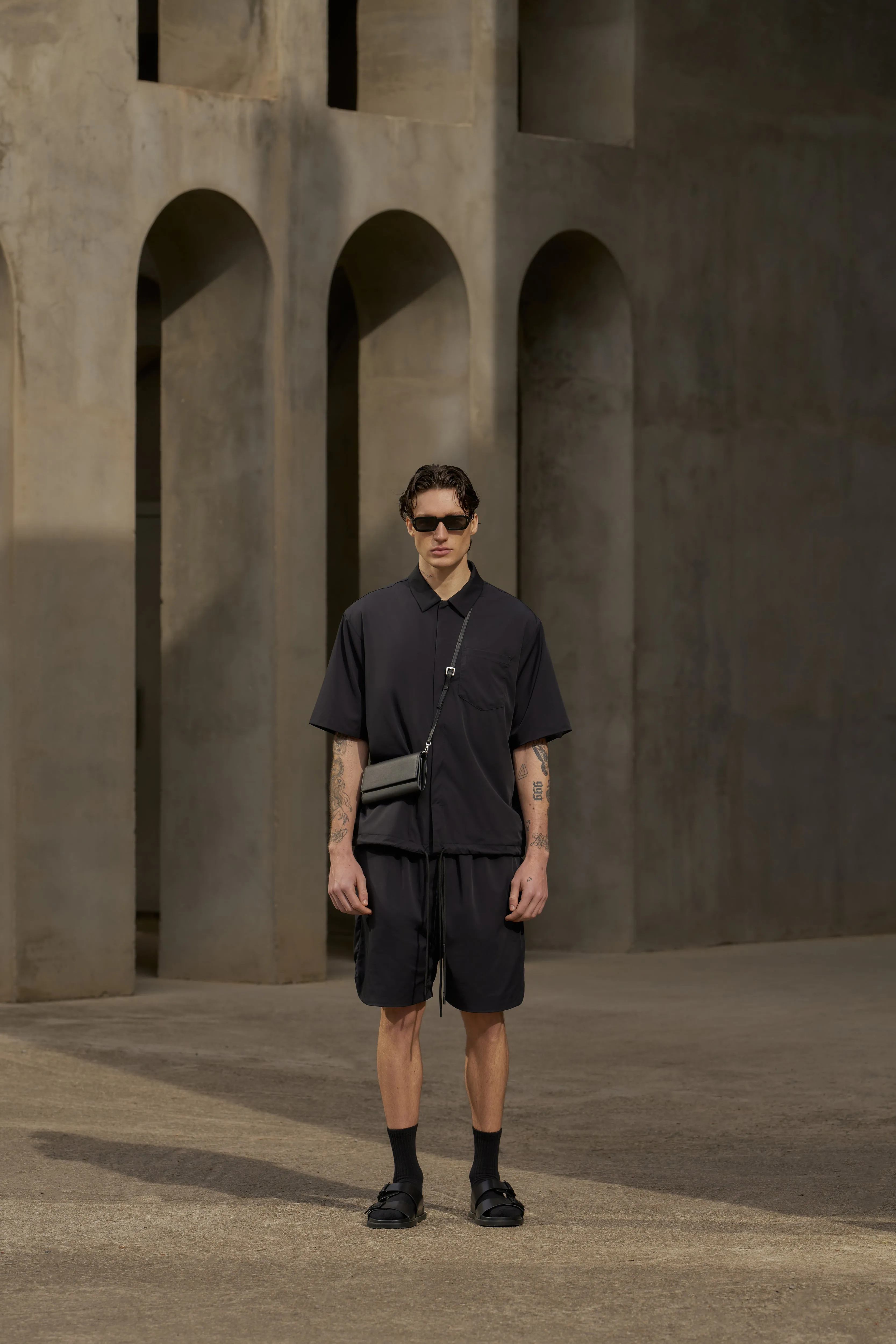 NYLON DRAWCORD SHIRT - BLACK sold by The Couture Club product image thumbnail 3