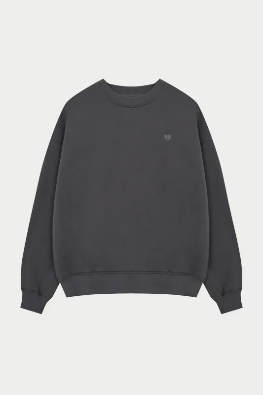 EMBLEM EMBROIDERED SWEATSHIRT - CHARCOAL sold by The Couture Club