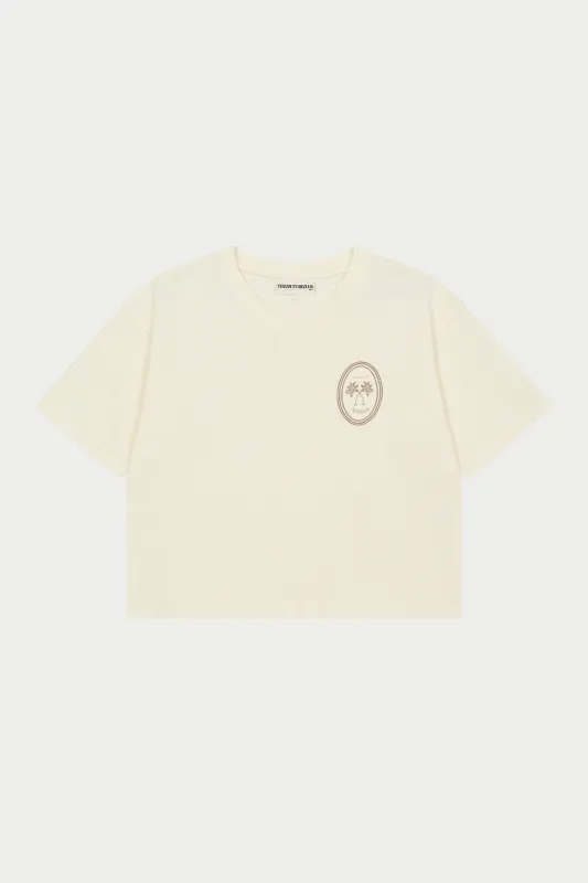 EMBROIDERED PALM GRAPHIC BOXY T-SHIRT - OFF WHITE sold by The Couture Club