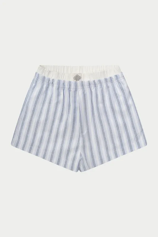 STRIPE BOXER WAISTBAND WOVEN SHORTS - BLUE sold by The Couture Club