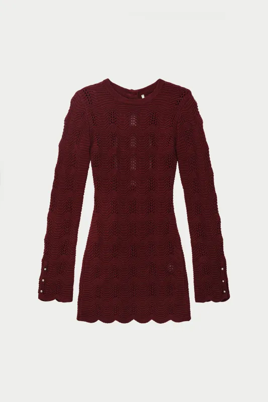 SCALLOP EDGE KNITTED MINI DRESS - BURGUNDY made by The Couture Club