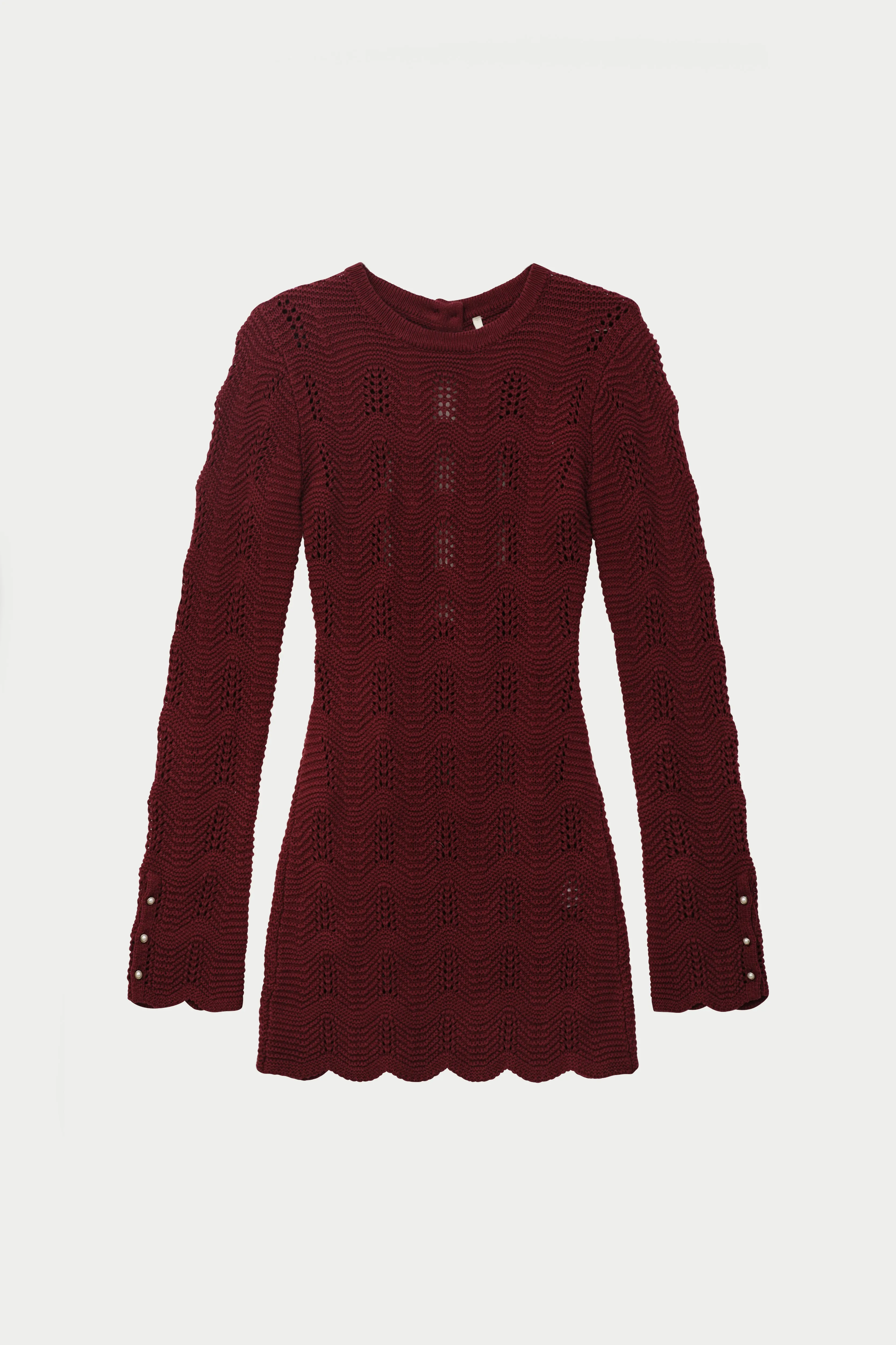 SCALLOP EDGE KNITTED MINI DRESS - BURGUNDY sold by The Couture Club