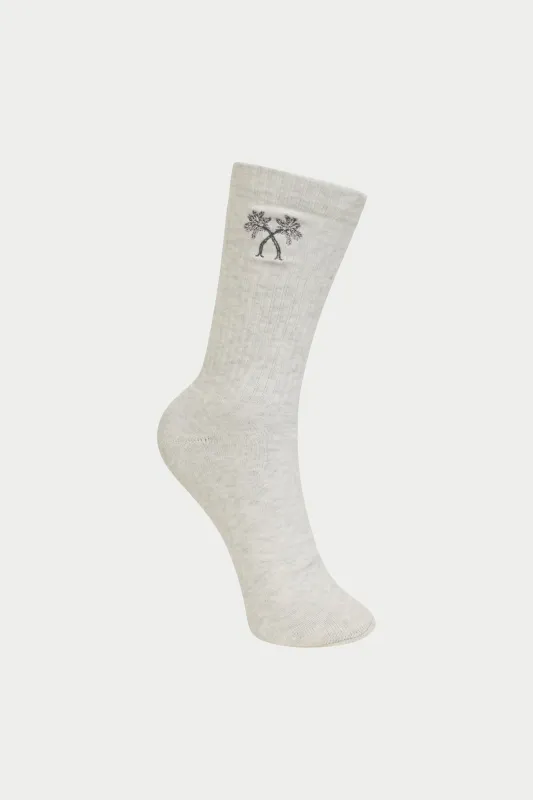EMBROIDERED PALM SPORTS SOCKS - GREY MARL sold by The Couture Club