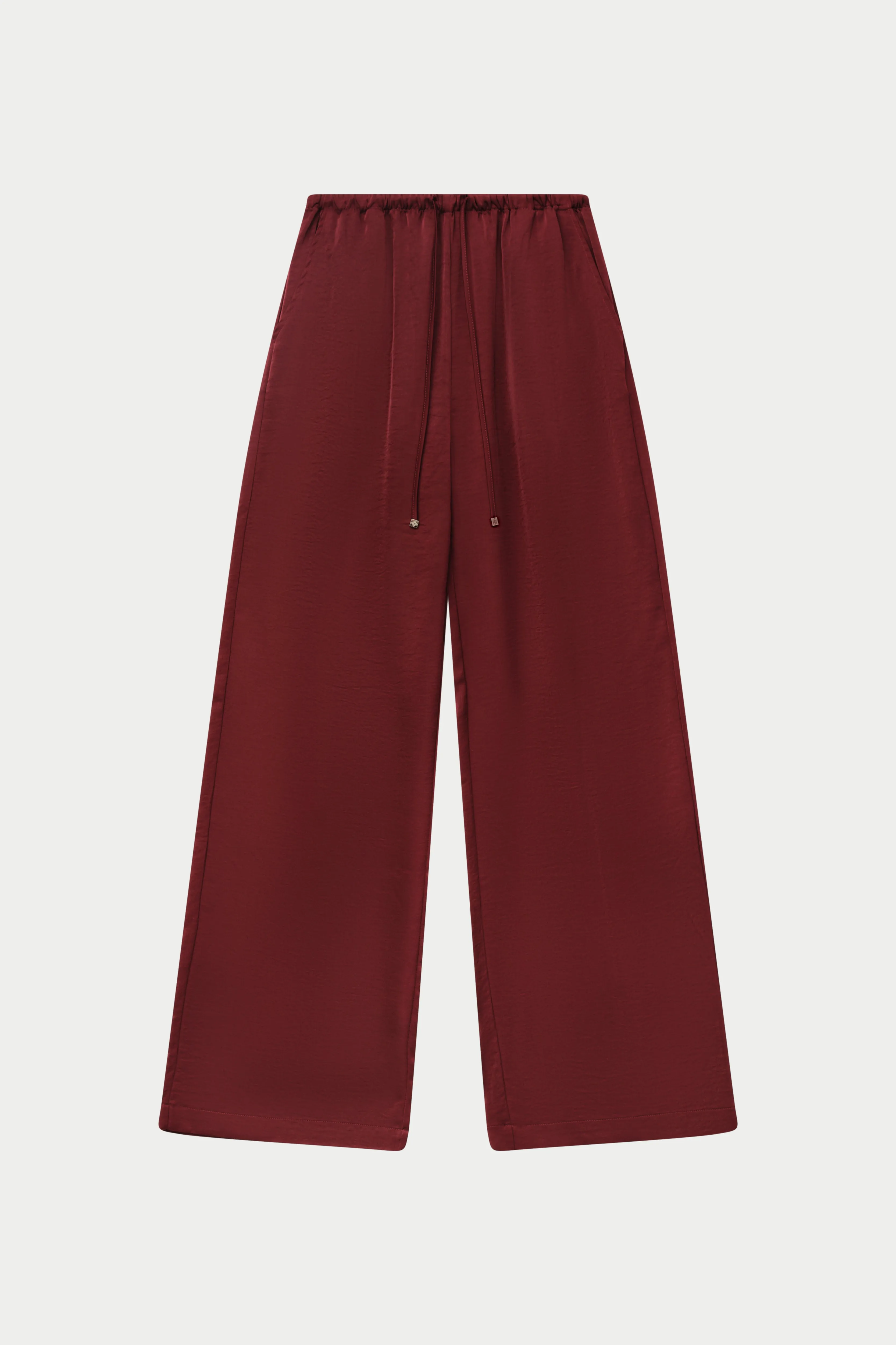 SATIN WIDE LEG EMBLEM TROUSERS - BURGUNDY sold by The Couture Club