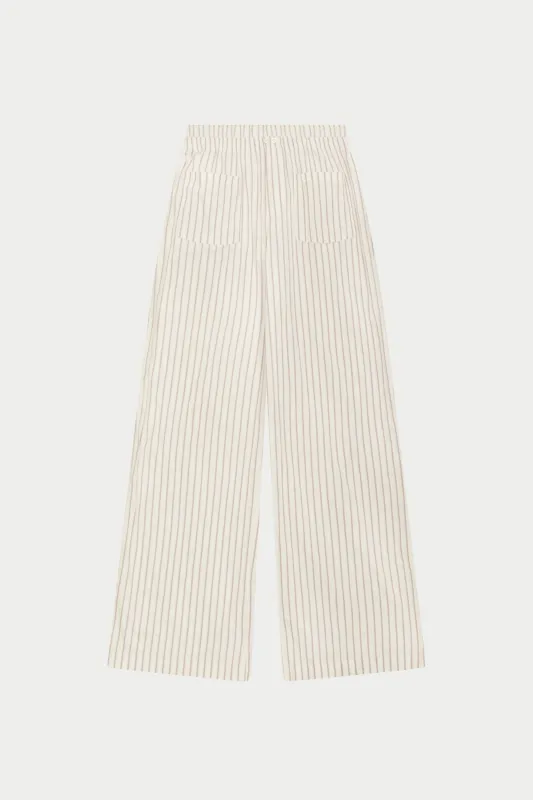 DOUBLE WAISTBAND STRIPE TROUSERS - BEIGE sold by The Couture Club