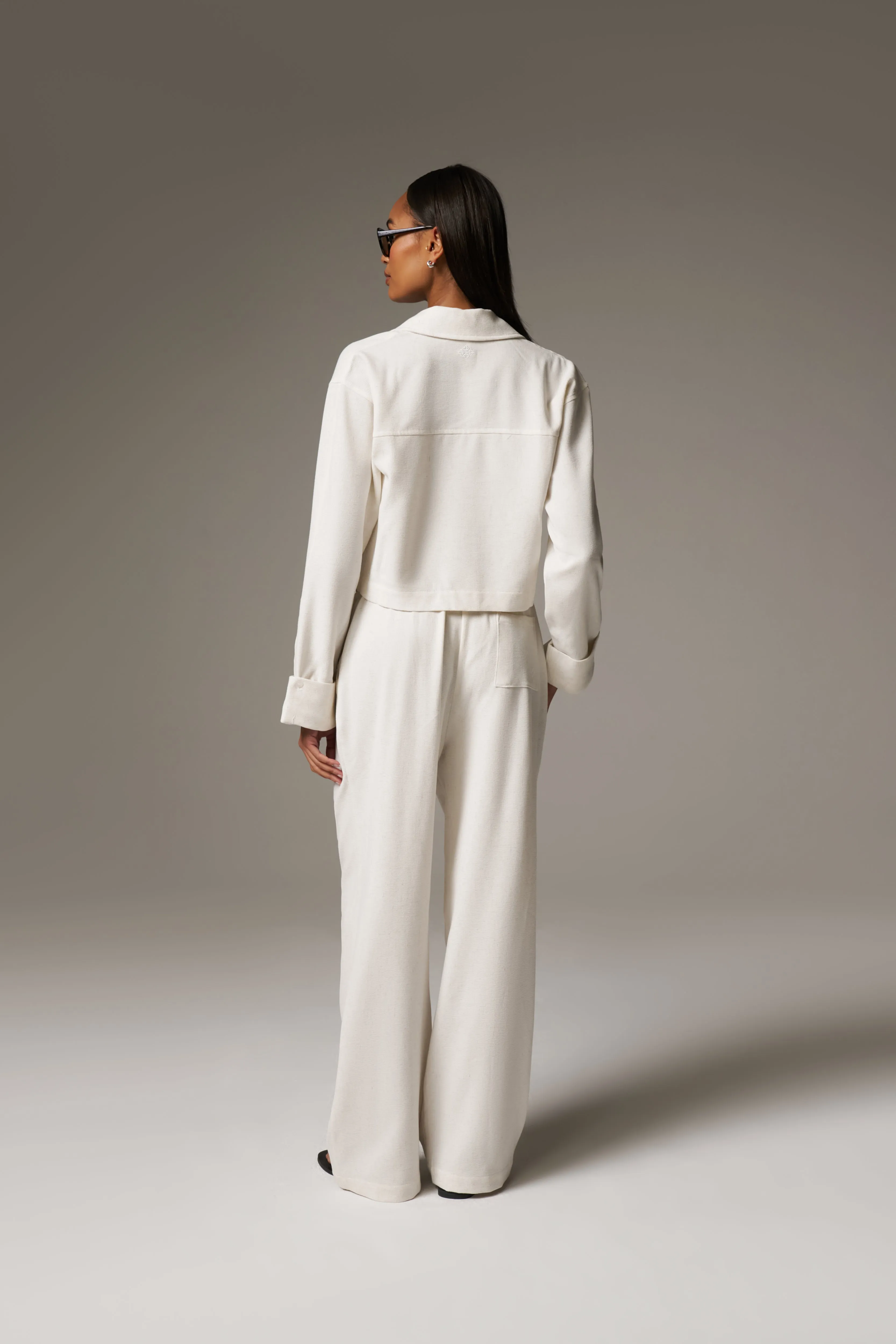 TEXTURED LINEN BUTTON DETAIL TROUSER - BEIGE sold by The Couture Club product image thumbnail 5