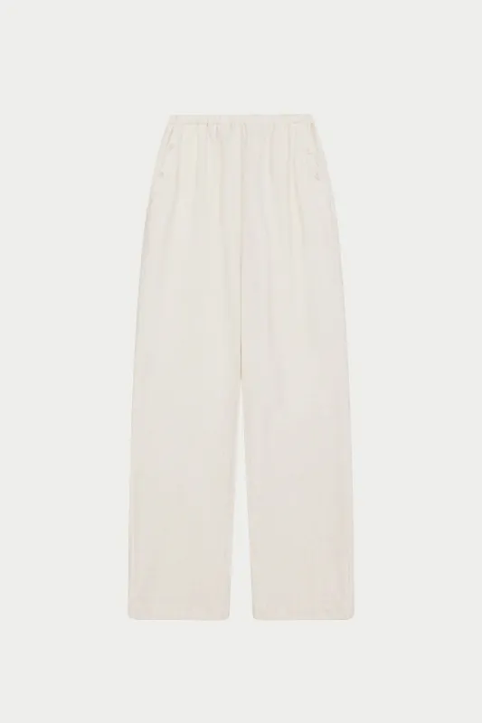 TEXTURED LINEN BUTTON DETAIL TROUSER - BEIGE sold by The Couture Club