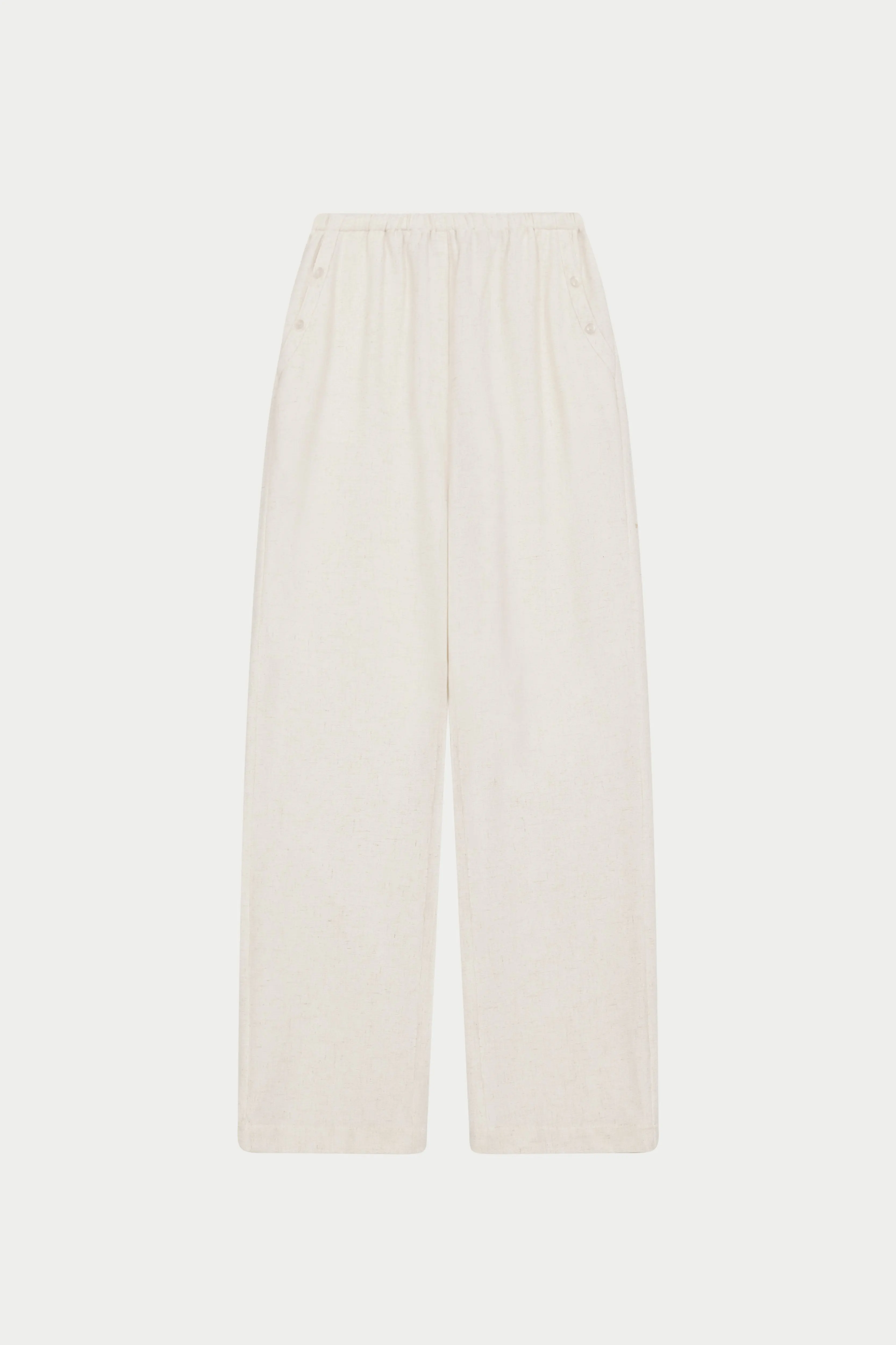 TEXTURED LINEN BUTTON DETAIL TROUSER - BEIGE sold by The Couture Club