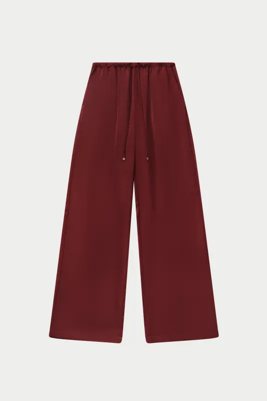 TEXTURED LINEN BUTTON DETAIL TROUSER - BURGUNDY sold by The Couture Club