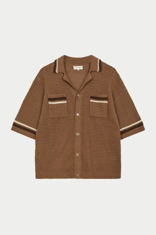 CROCHET KNITTED STRIPE SHIRT - BROWN sold by The Couture Club