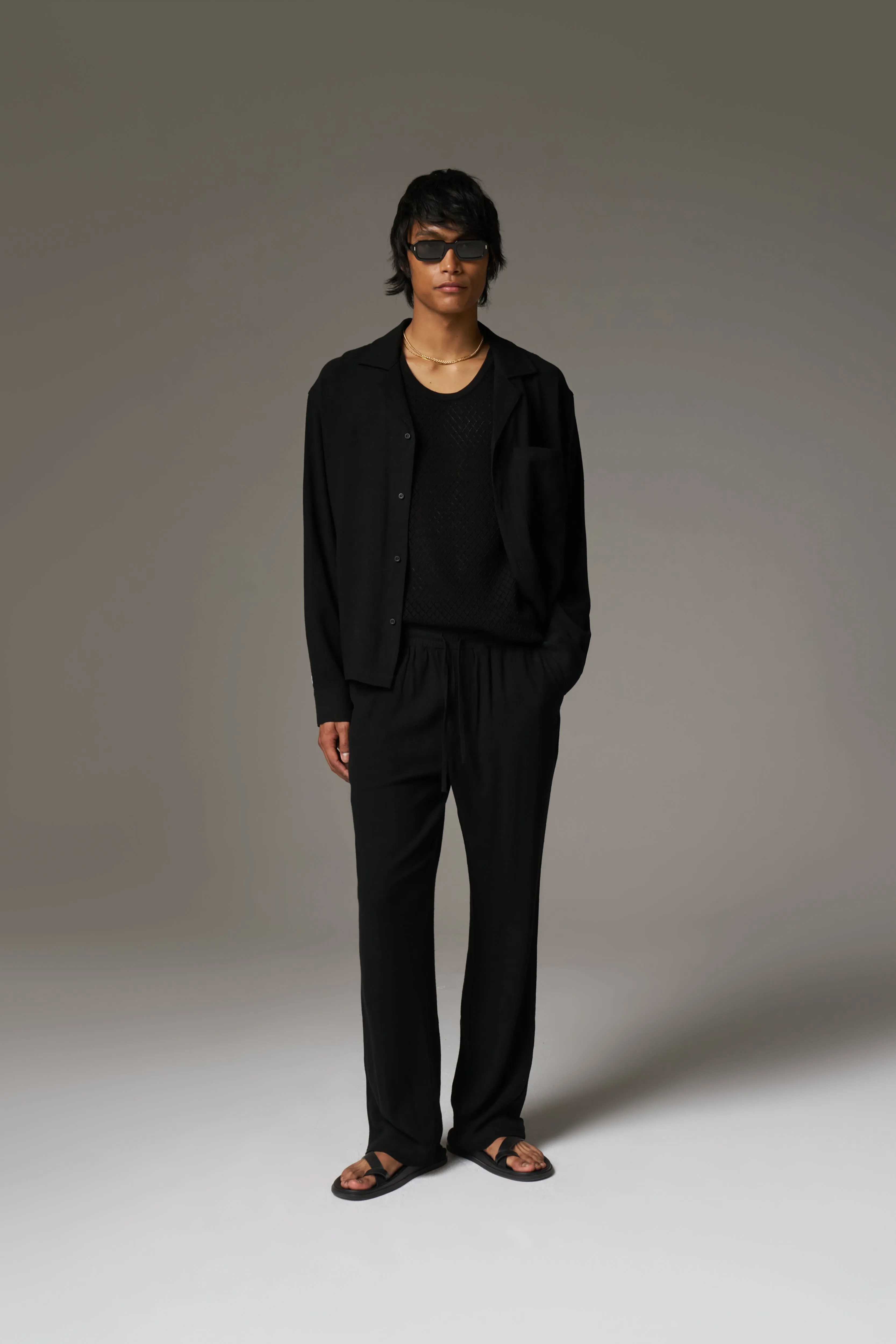 TEXTURED WOVEN SHIRT - BLACK sold by The Couture Club product image thumbnail 3