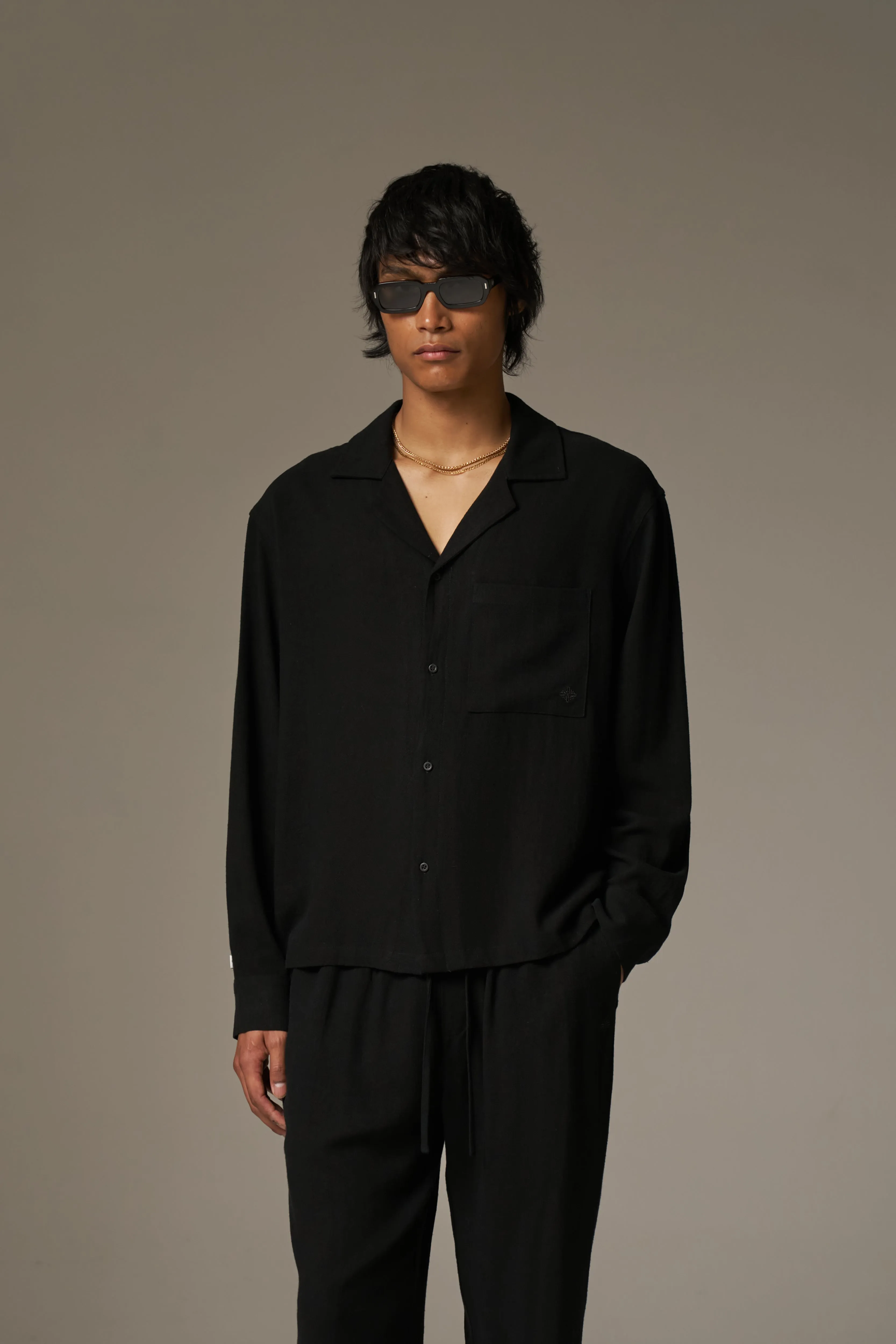 TEXTURED WOVEN SHIRT - BLACK sold by The Couture Club product image thumbnail 2