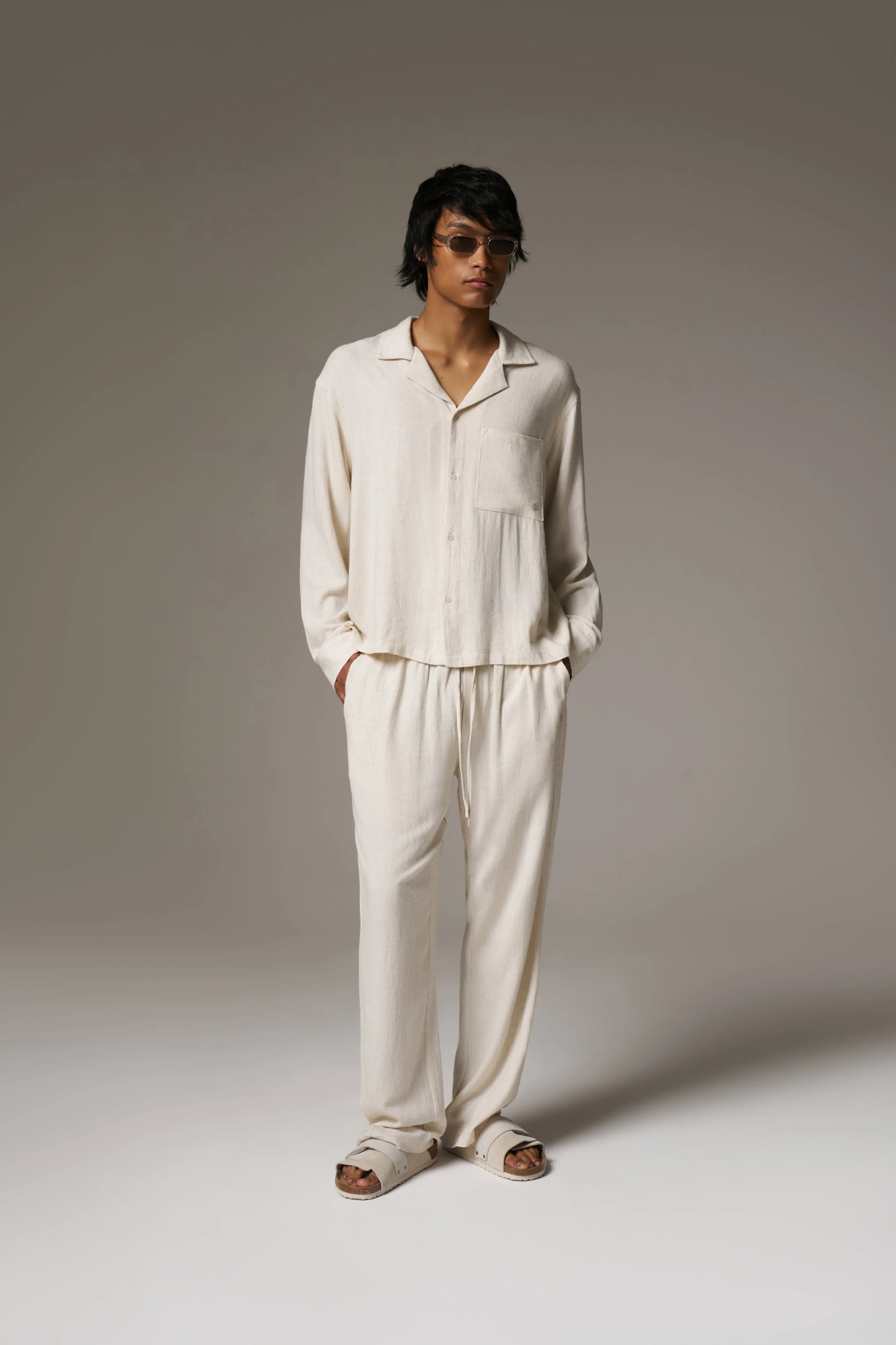 TEXTURED WOVEN TROUSERS - BEIGE sold by The Couture Club product image thumbnail 5
