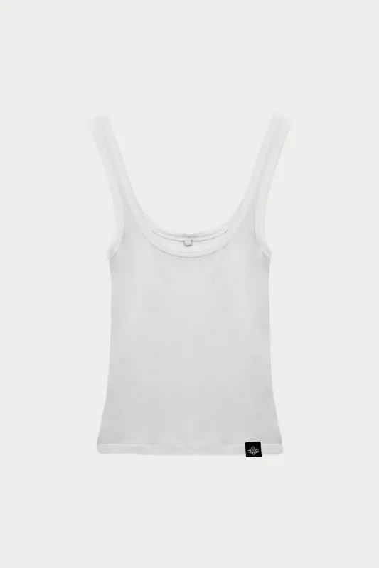 SLUB EMBLEM LABEL VEST TOP - WHITE made by The Couture Club