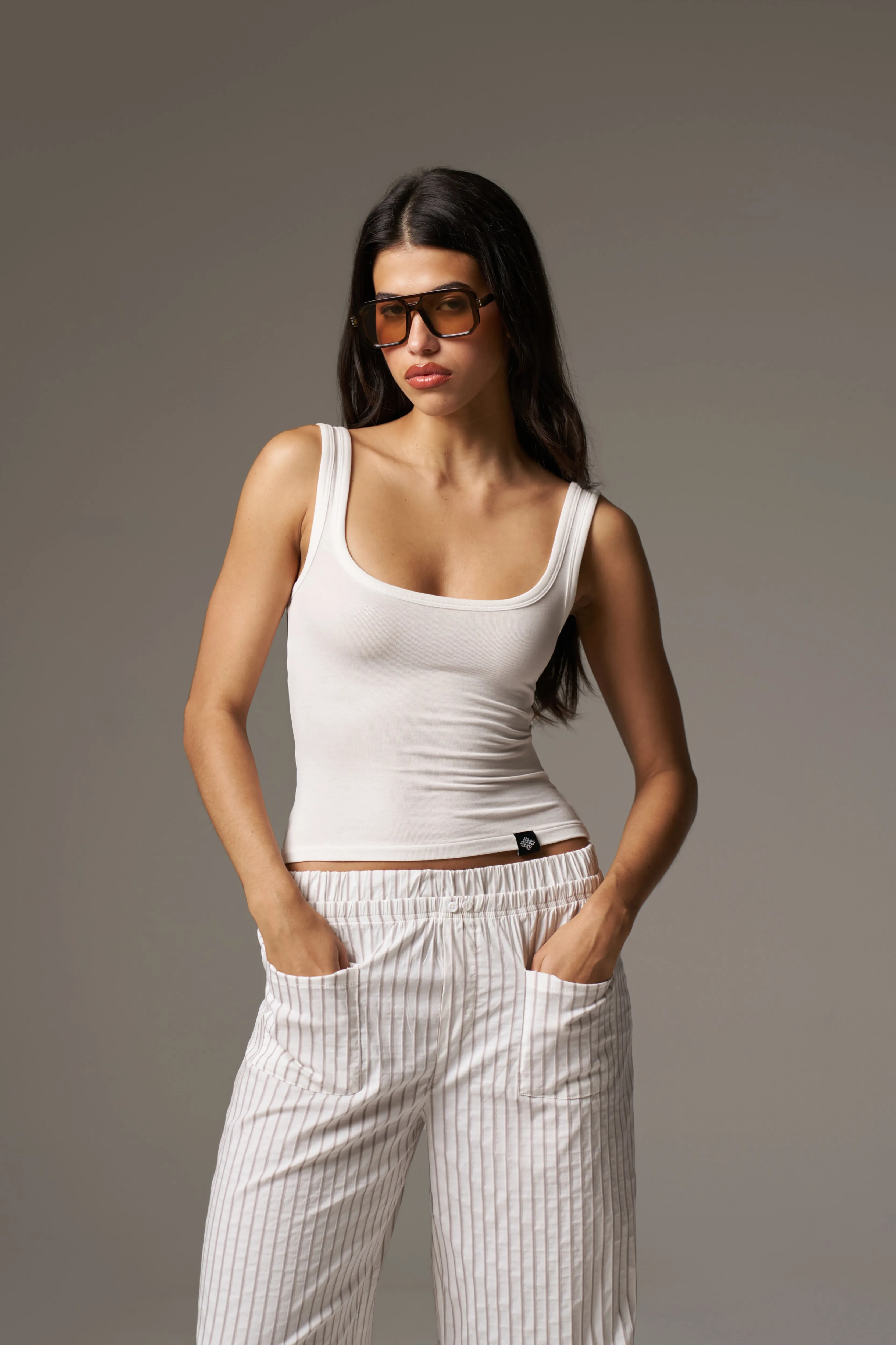 SLUB EMBLEM LABEL VEST TOP - WHITE sold by The Couture Club product image thumbnail 4