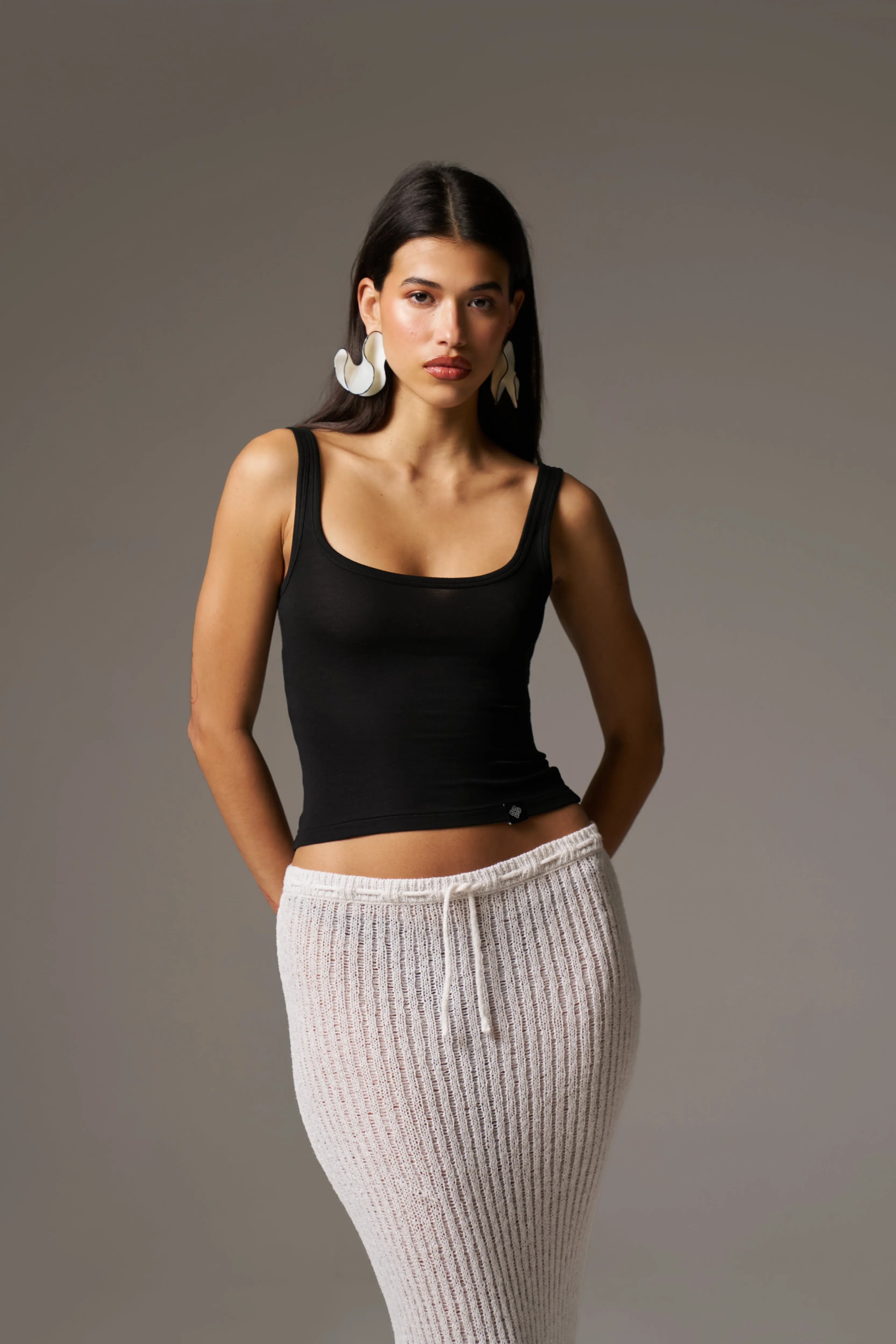 SLUB EMBLEM LABEL VEST TOP - BLACK sold by The Couture Club product image thumbnail 2