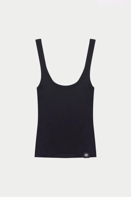 SLUB EMBLEM LABEL VEST TOP - BLACK sold by The Couture Club