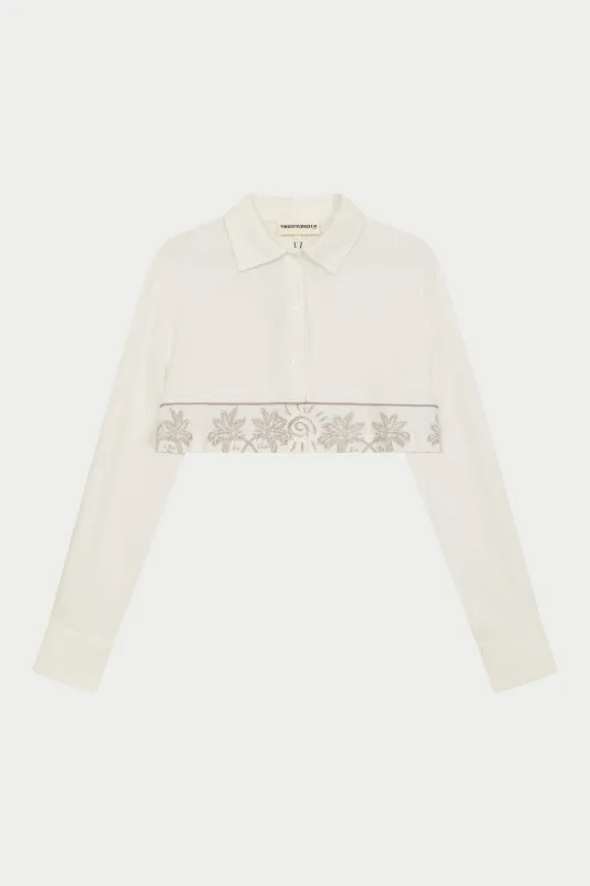 PALM EMBROIDERED CROPPED SHIRT - OFF WHITE sold by The Couture Club