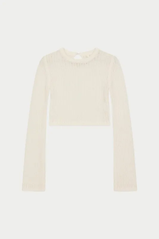 LADDER KNIT LONG SLEEVE TOP - CREAM sold by The Couture Club