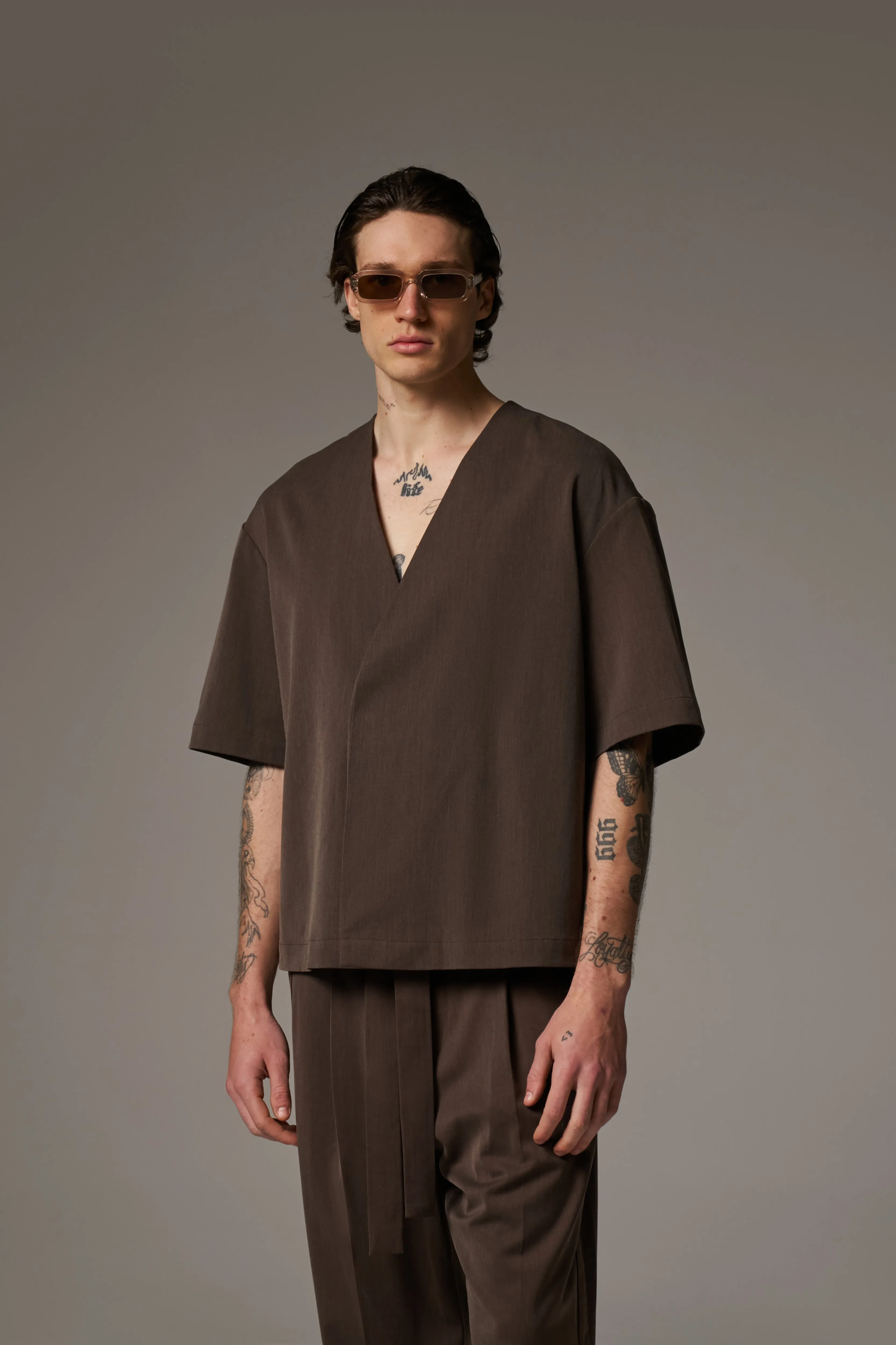 SMART WOVEN SHIRT - BROWN sold by The Couture Club product image thumbnail 4