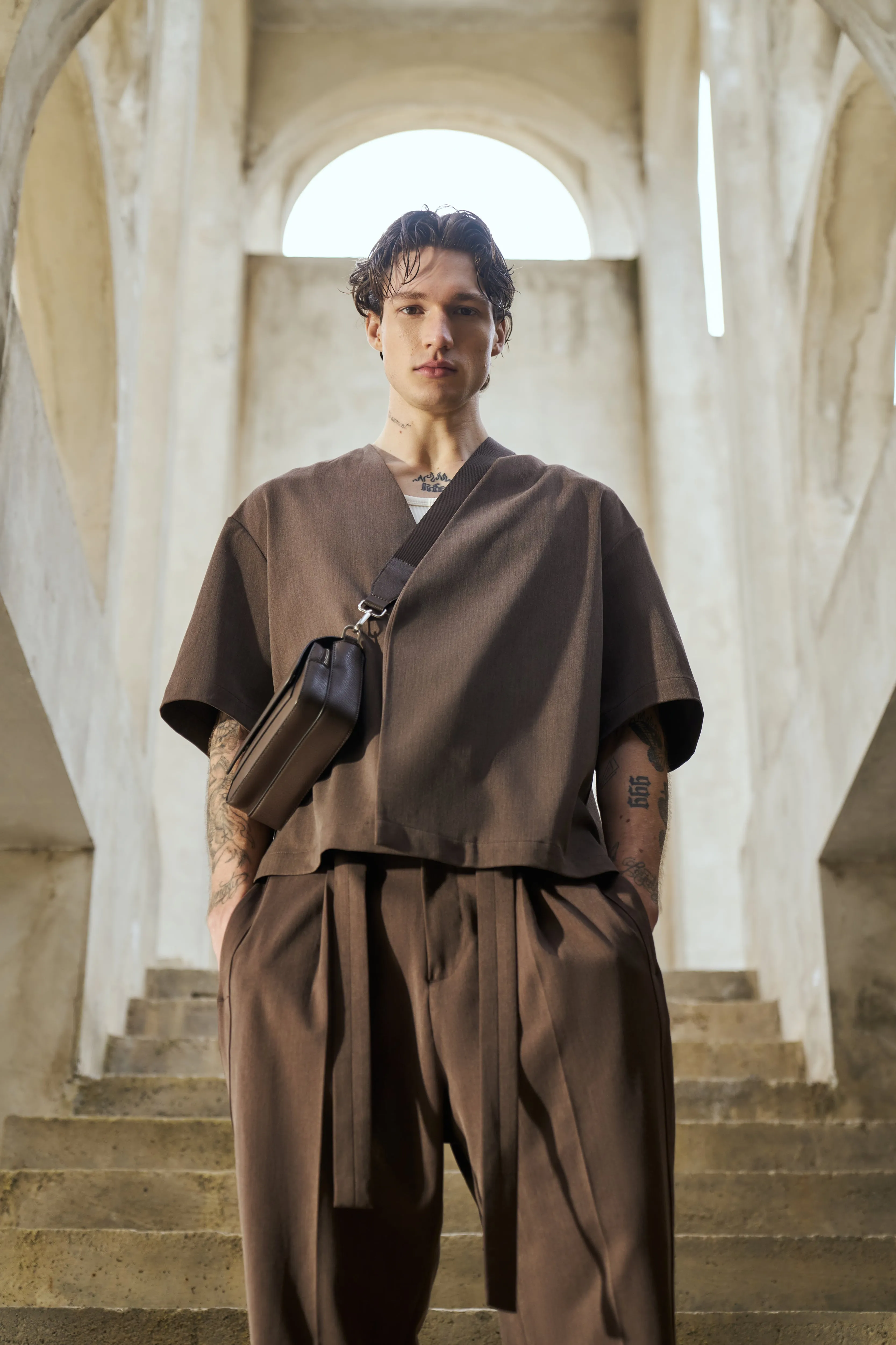 SMART WOVEN SHIRT - BROWN sold by The Couture Club product image thumbnail 2