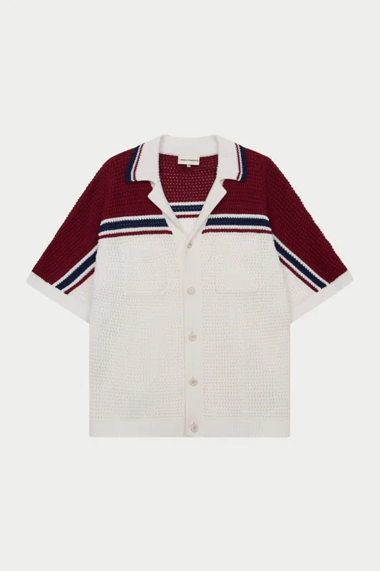COLOUR BLOCK KNITTED STRIPE SHIRT - BURGUNDY made by The Couture Club