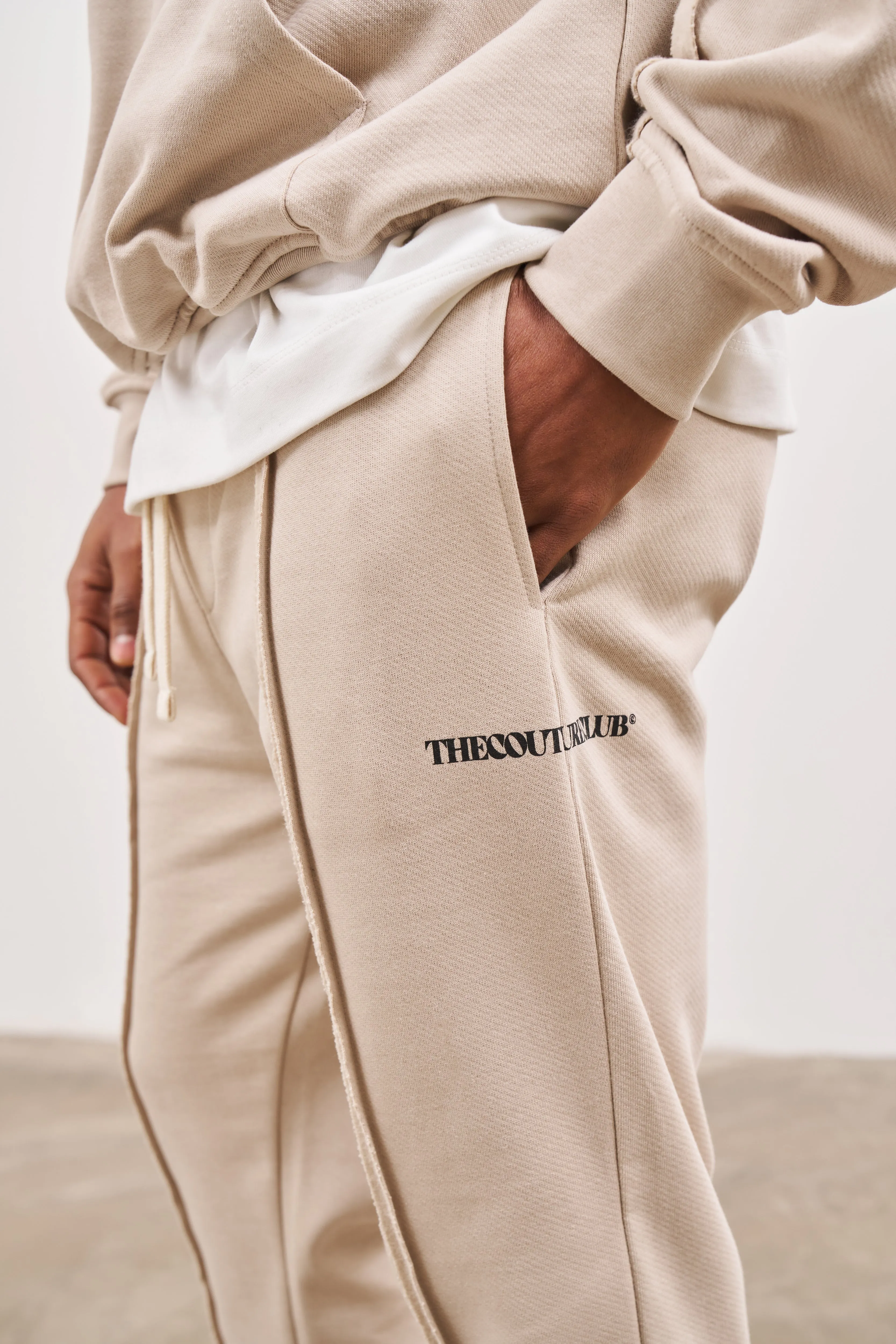 RAW SEAM STRAIGHT LEG JOGGERS - BEIGE sold by The Couture Club product image thumbnail 5