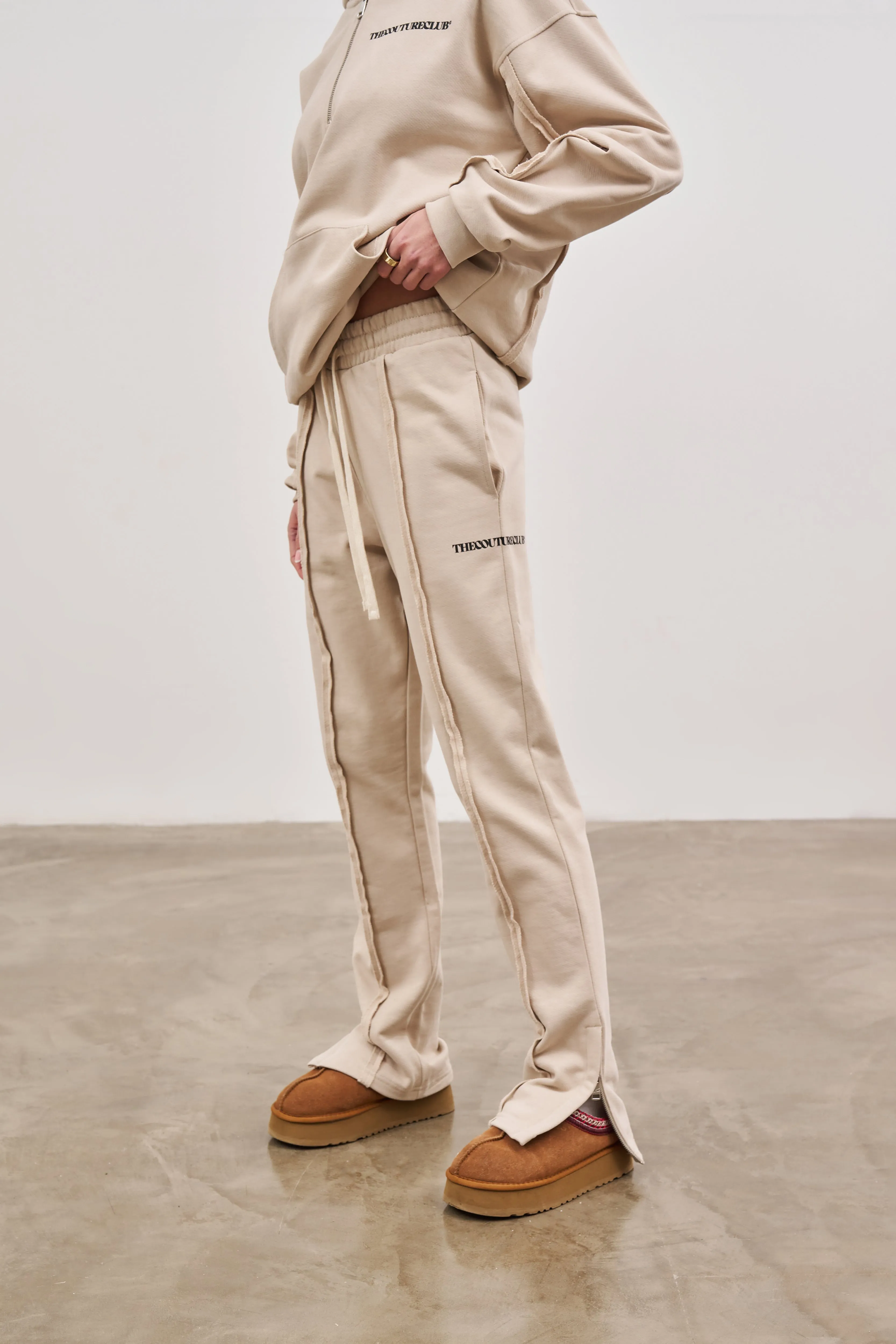 RAW SEAM STRAIGHT LEG JOGGERS - BEIGE sold by The Couture Club product image thumbnail 3