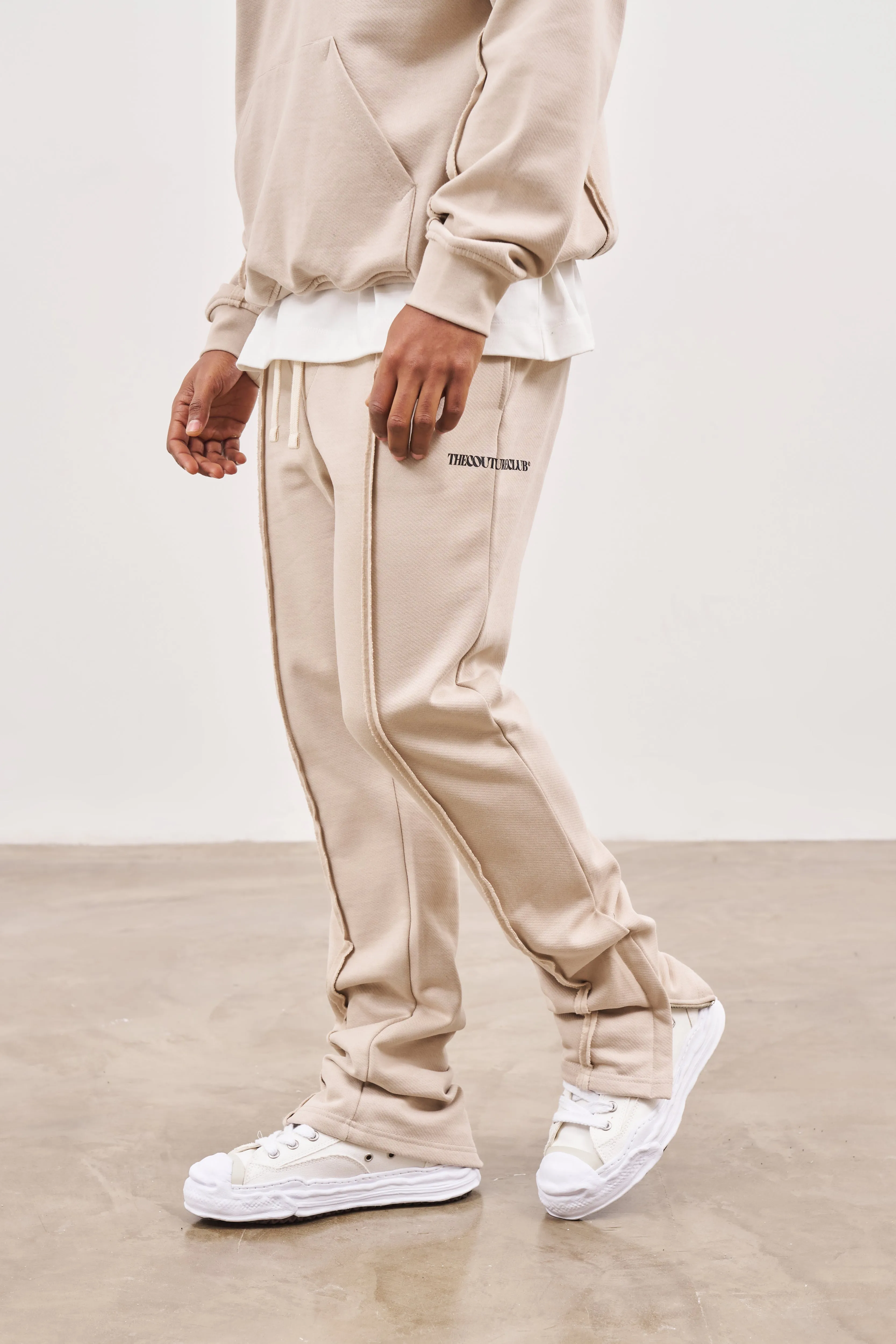 RAW SEAM STRAIGHT LEG JOGGERS - BEIGE sold by The Couture Club product image thumbnail 2