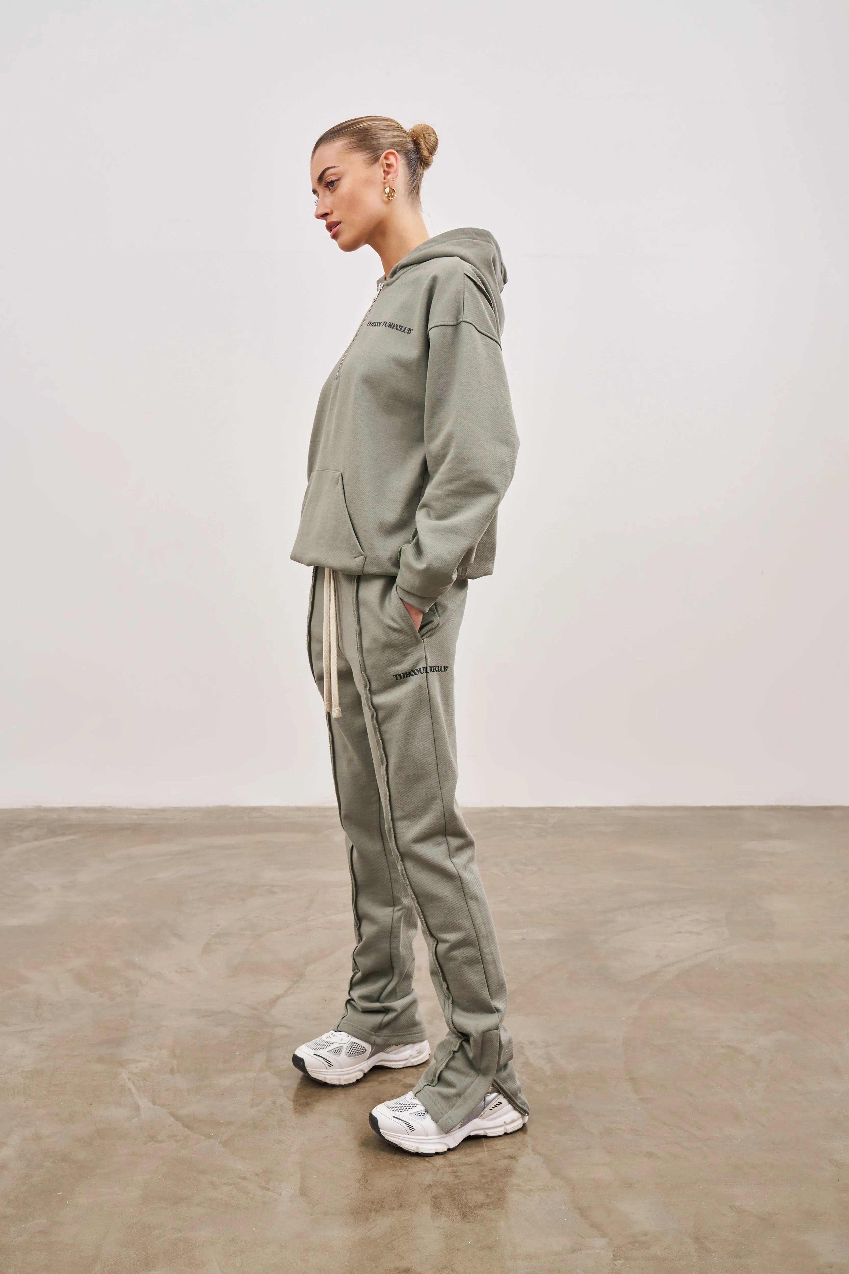 RAW SEAM STRAIGHT LEG JOGGERS - DARK SAGE sold by The Couture Club product image thumbnail 3