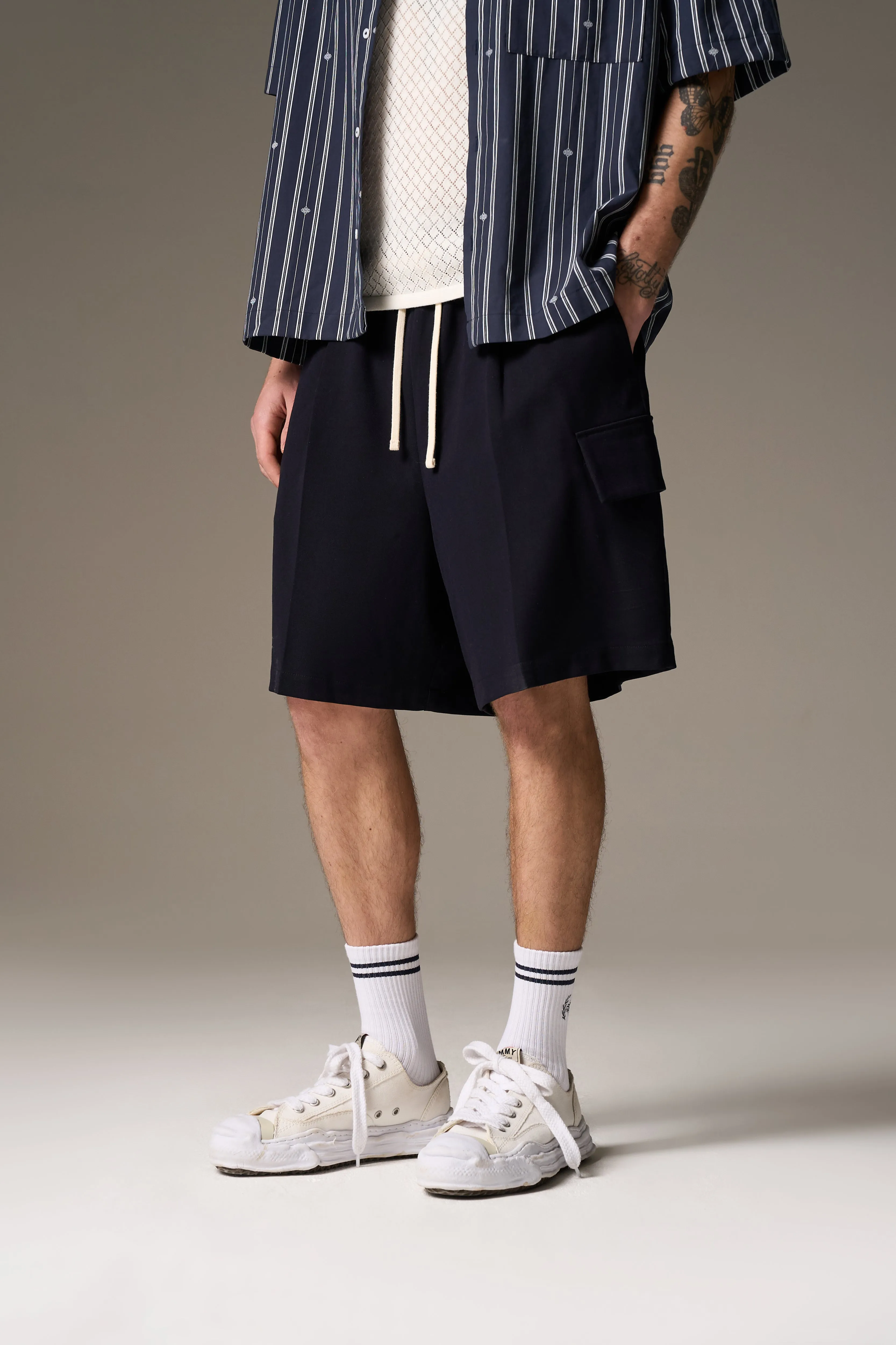 WIDE LEG SIDE POCKET SHORTS - NAVY sold by The Couture Club product image thumbnail 2