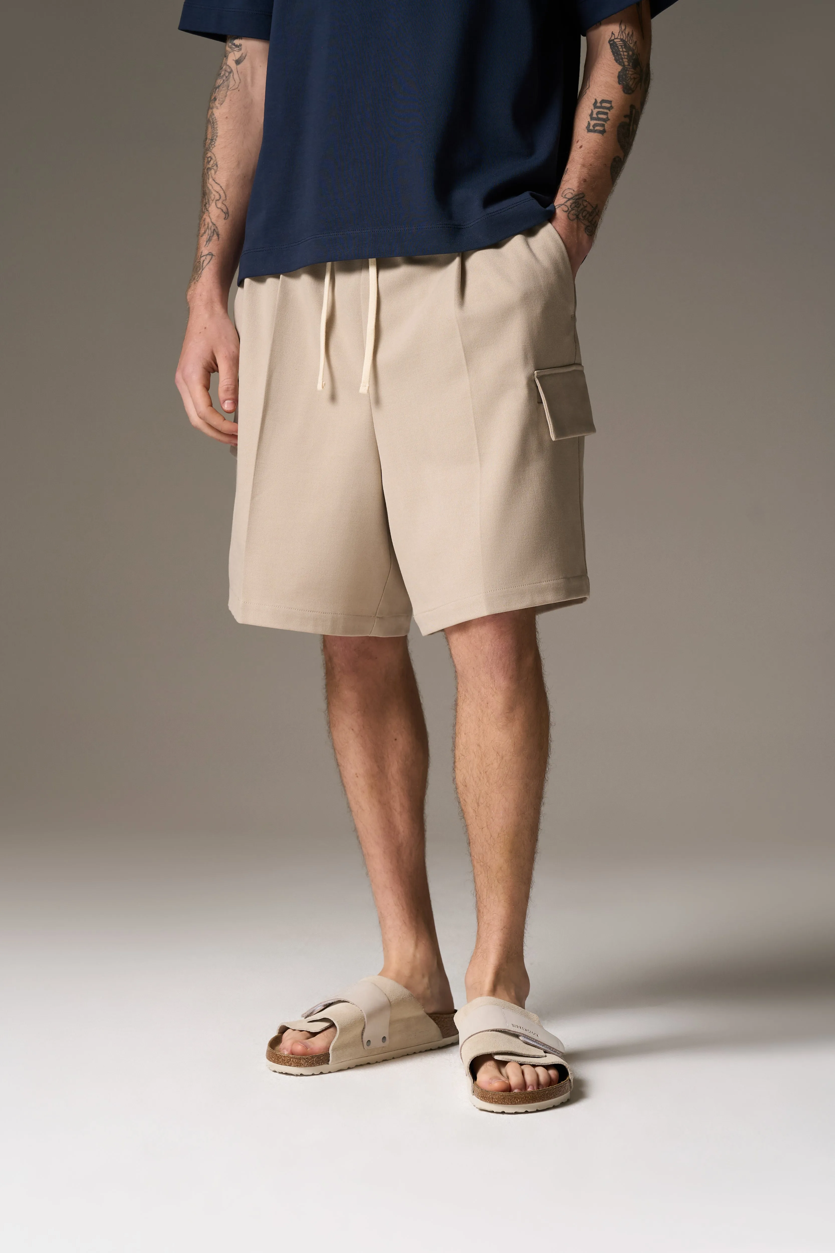 WIDE LEG SIDE POCKET SHORTS - BEIGE sold by The Couture Club product image thumbnail 3