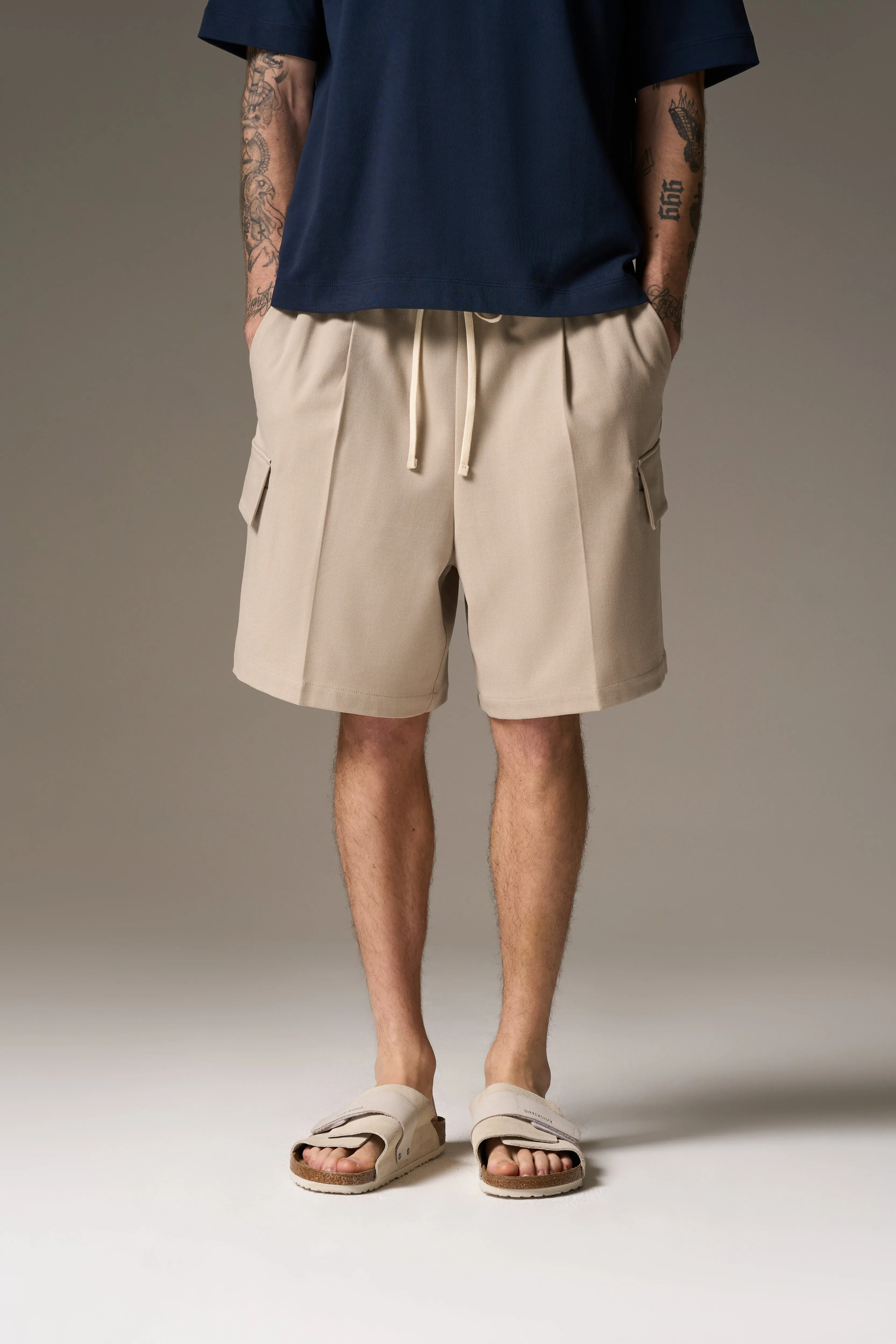 WIDE LEG SIDE POCKET SHORTS - BEIGE sold by The Couture Club product image thumbnail 5