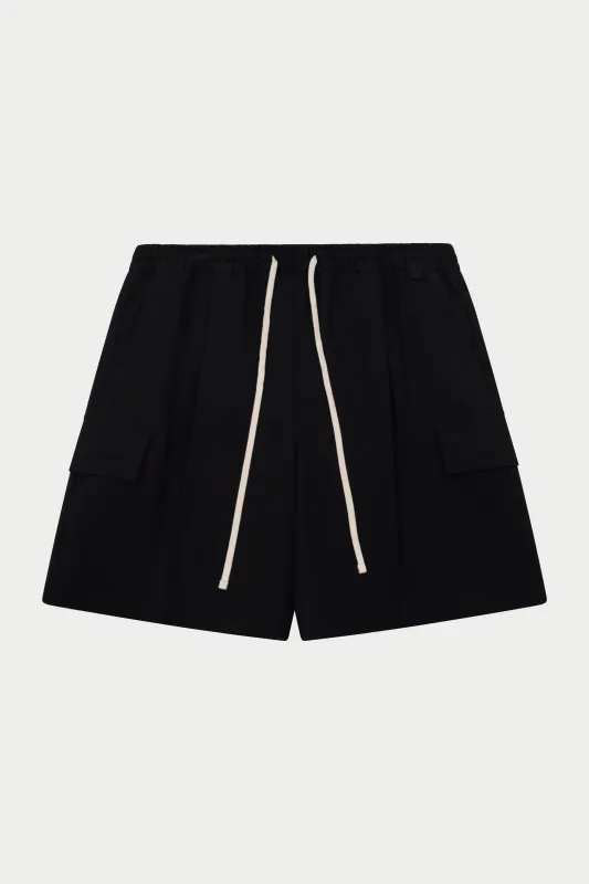 WIDE LEG SIDE POCKET SHORTS - BLACK sold by The Couture Club