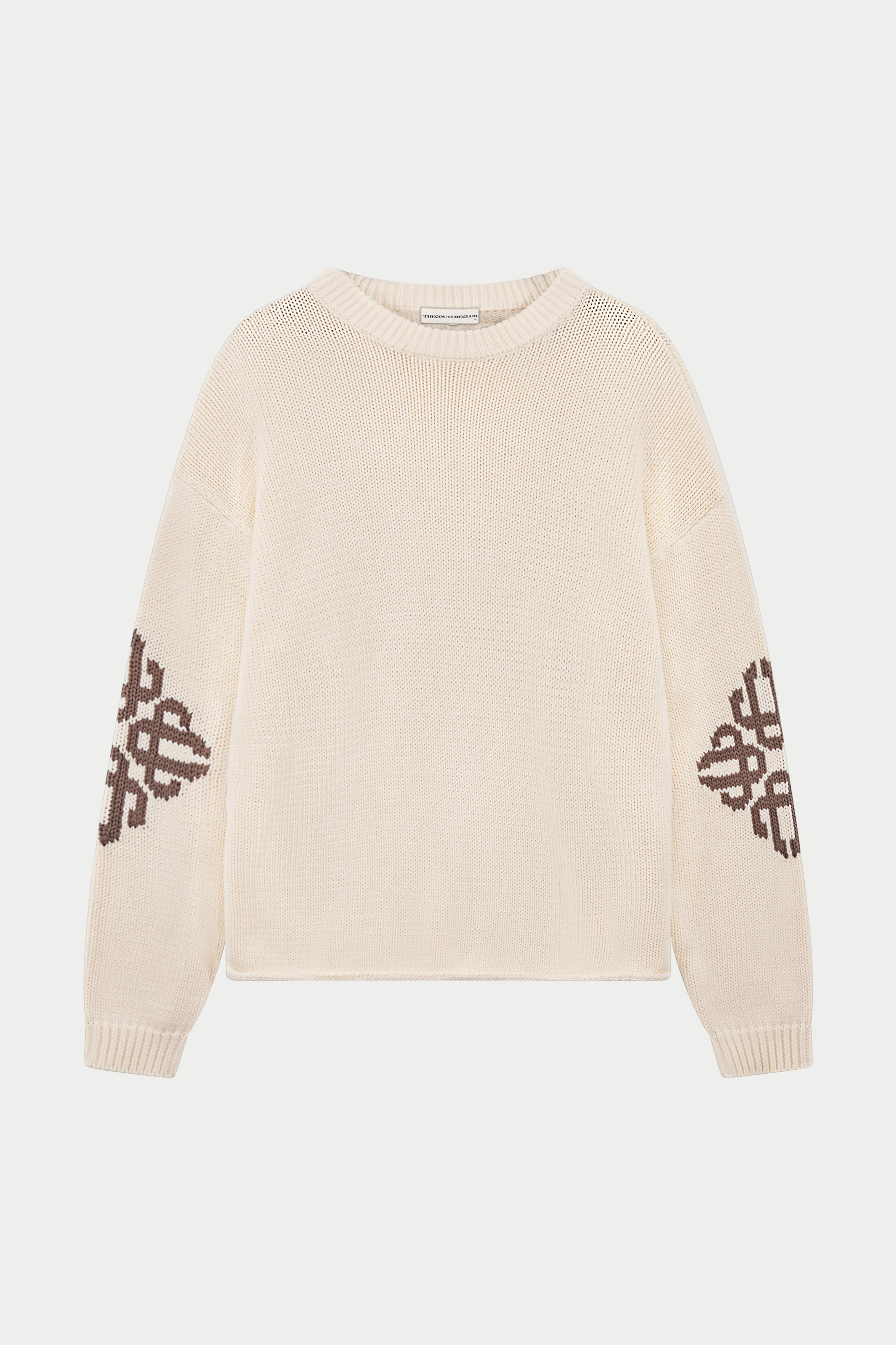 CHUNKY KNIT EMBLEM JUMPER - OFF WHITE sold by The Couture Club