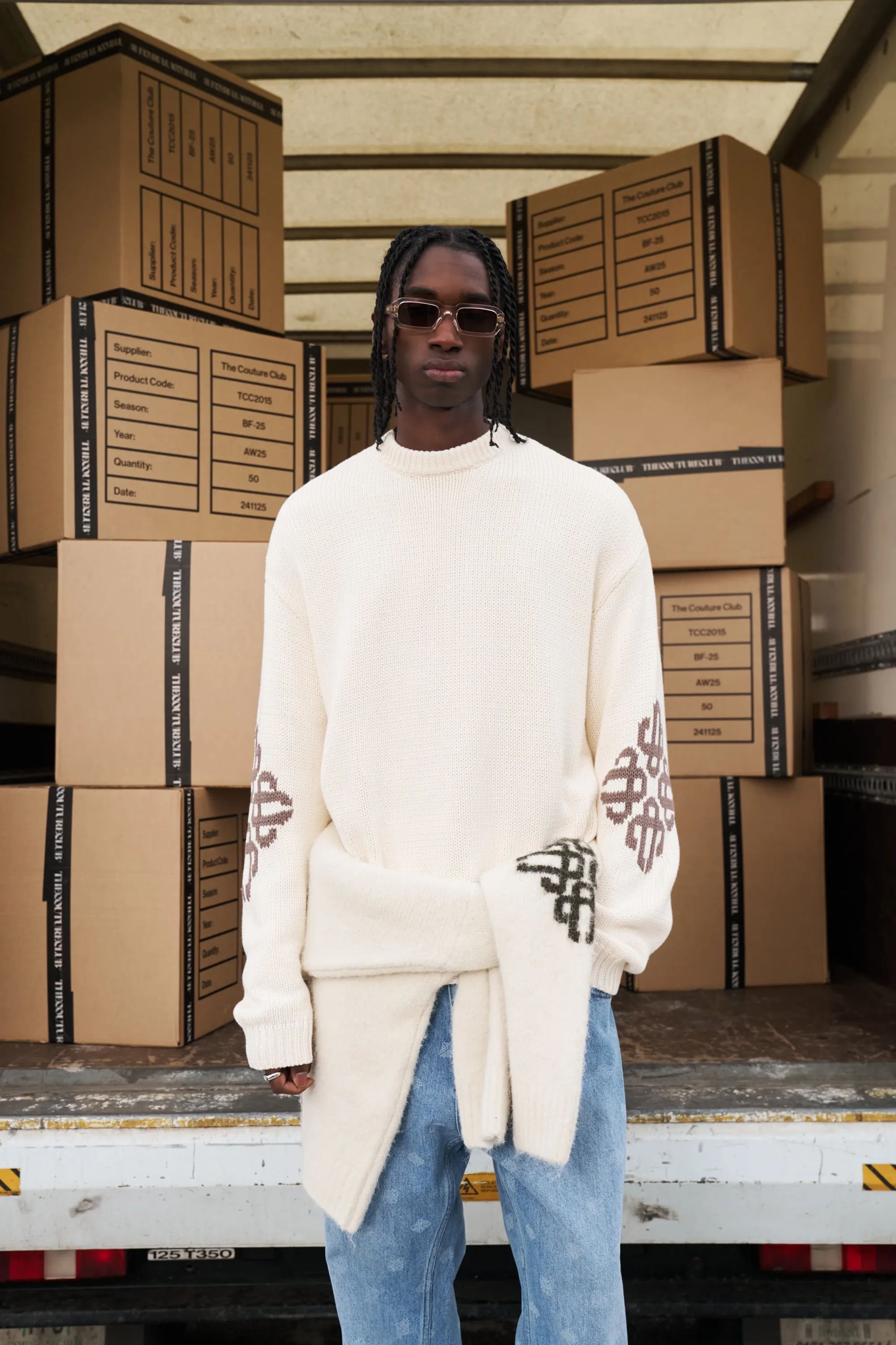 CHUNKY KNIT EMBLEM JUMPER - OFF WHITE sold by The Couture Club product image thumbnail 2