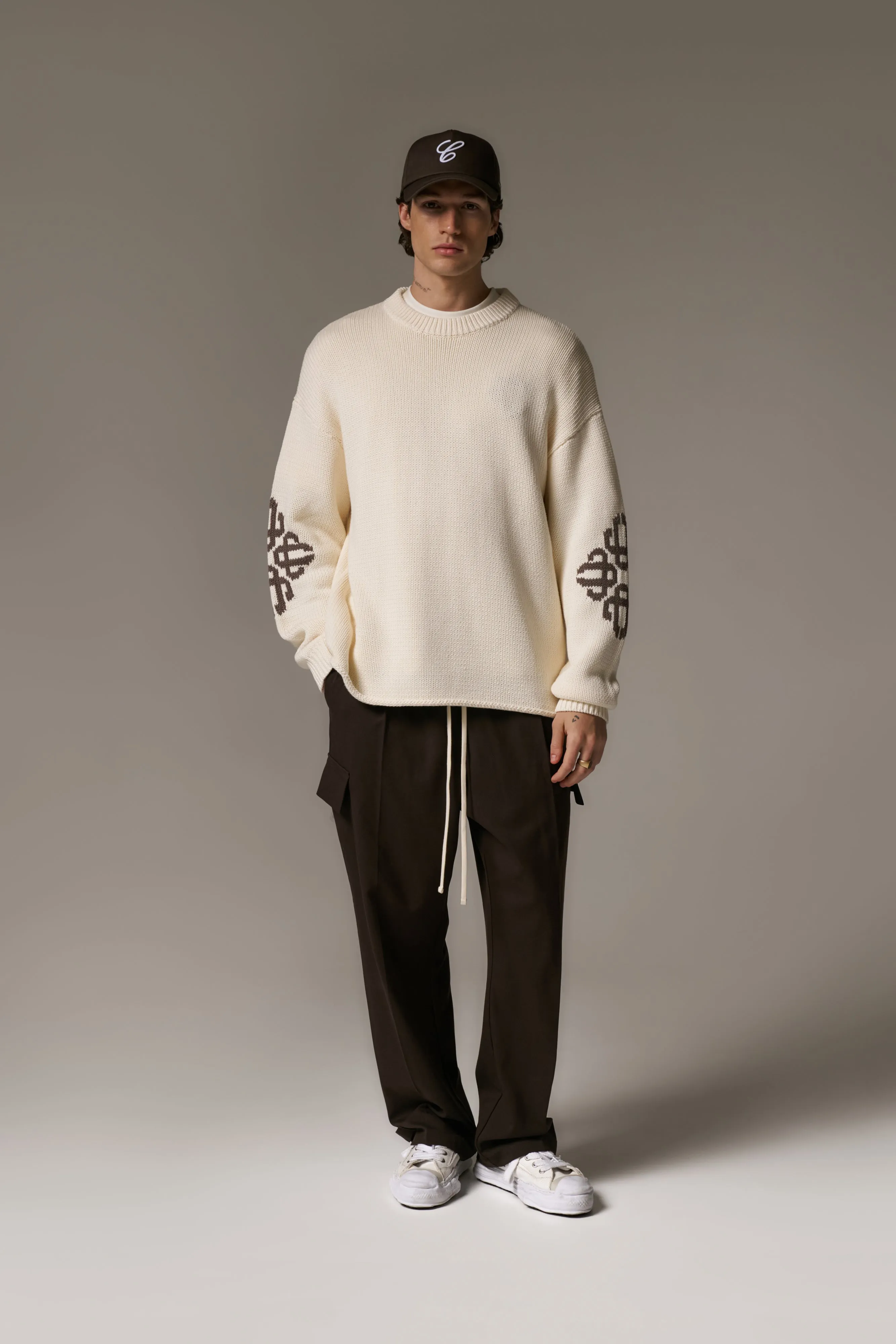 CHUNKY KNIT EMBLEM JUMPER - OFF WHITE sold by The Couture Club product image thumbnail 5