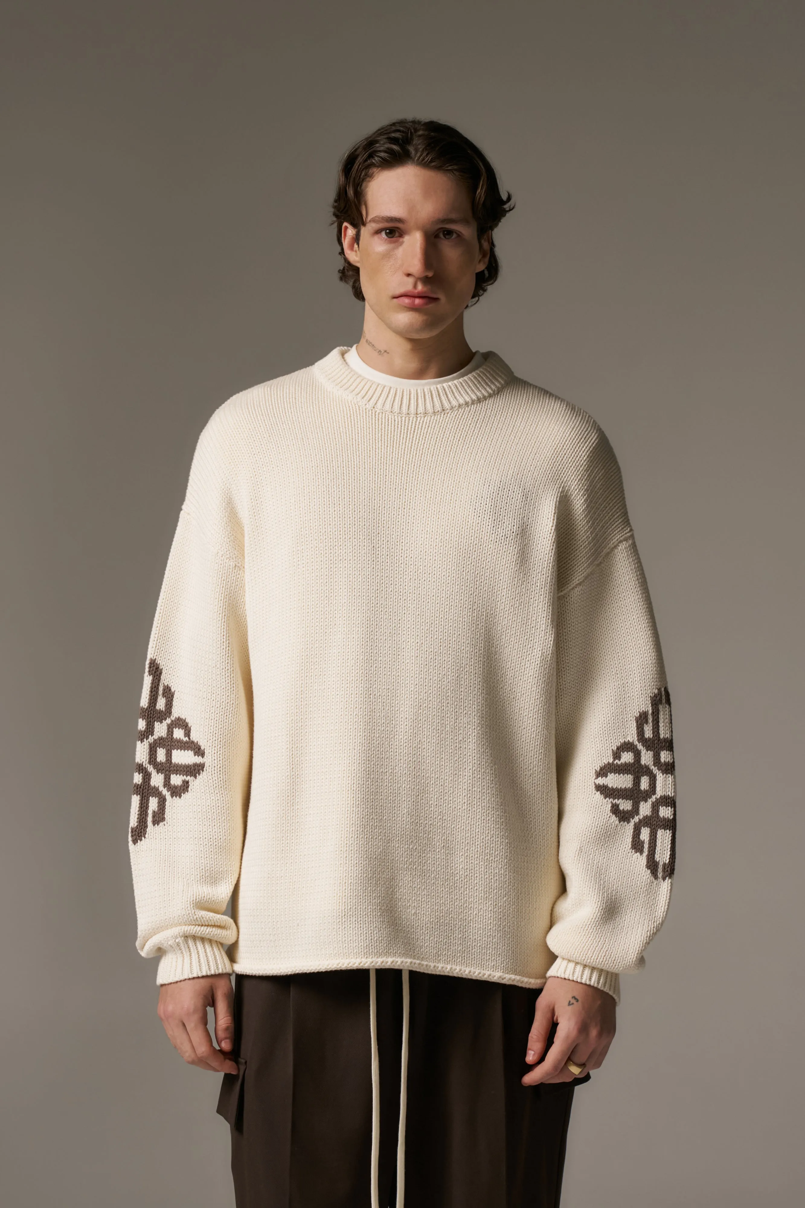 CHUNKY KNIT EMBLEM JUMPER - OFF WHITE sold by The Couture Club product image thumbnail 4