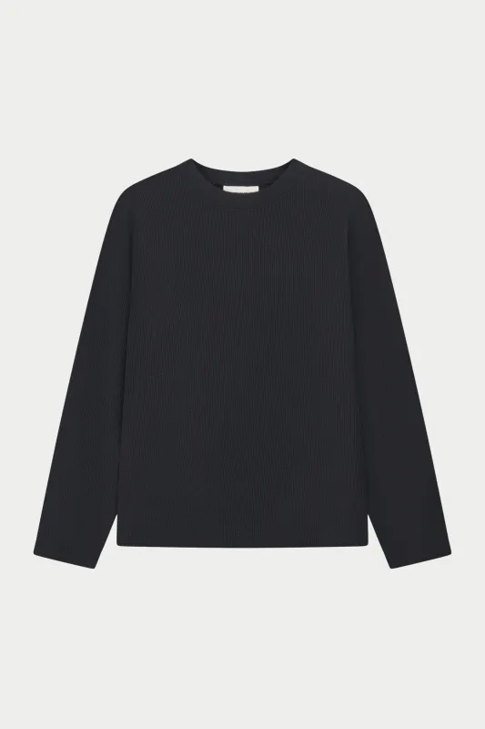 WAFFLE LONG SLEEVE T-SHIRT - BLACK sold by The Couture Club