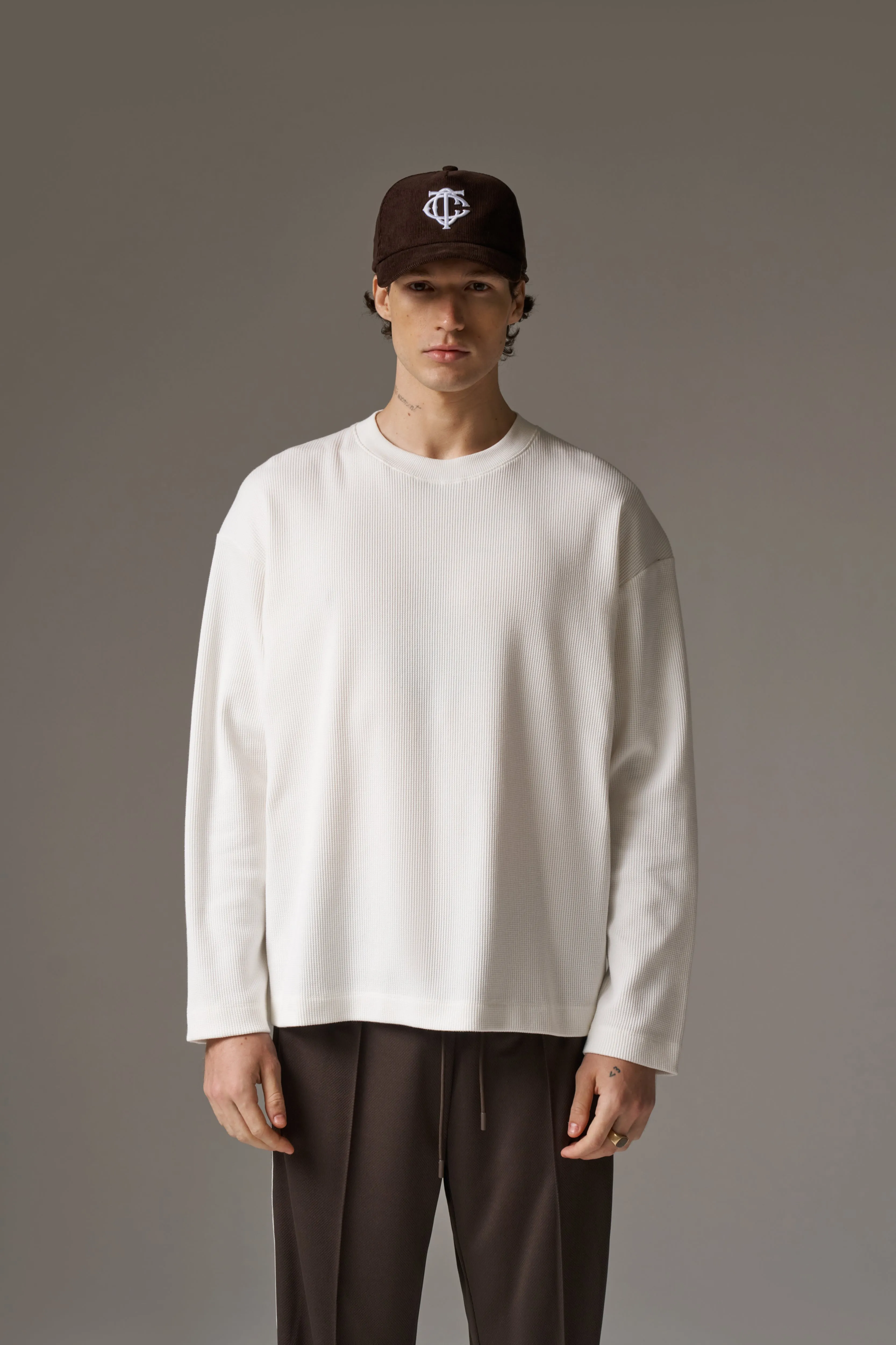 WAFFLE LONG SLEEVE T-SHIRT - OFF WHITE sold by The Couture Club product image thumbnail 2