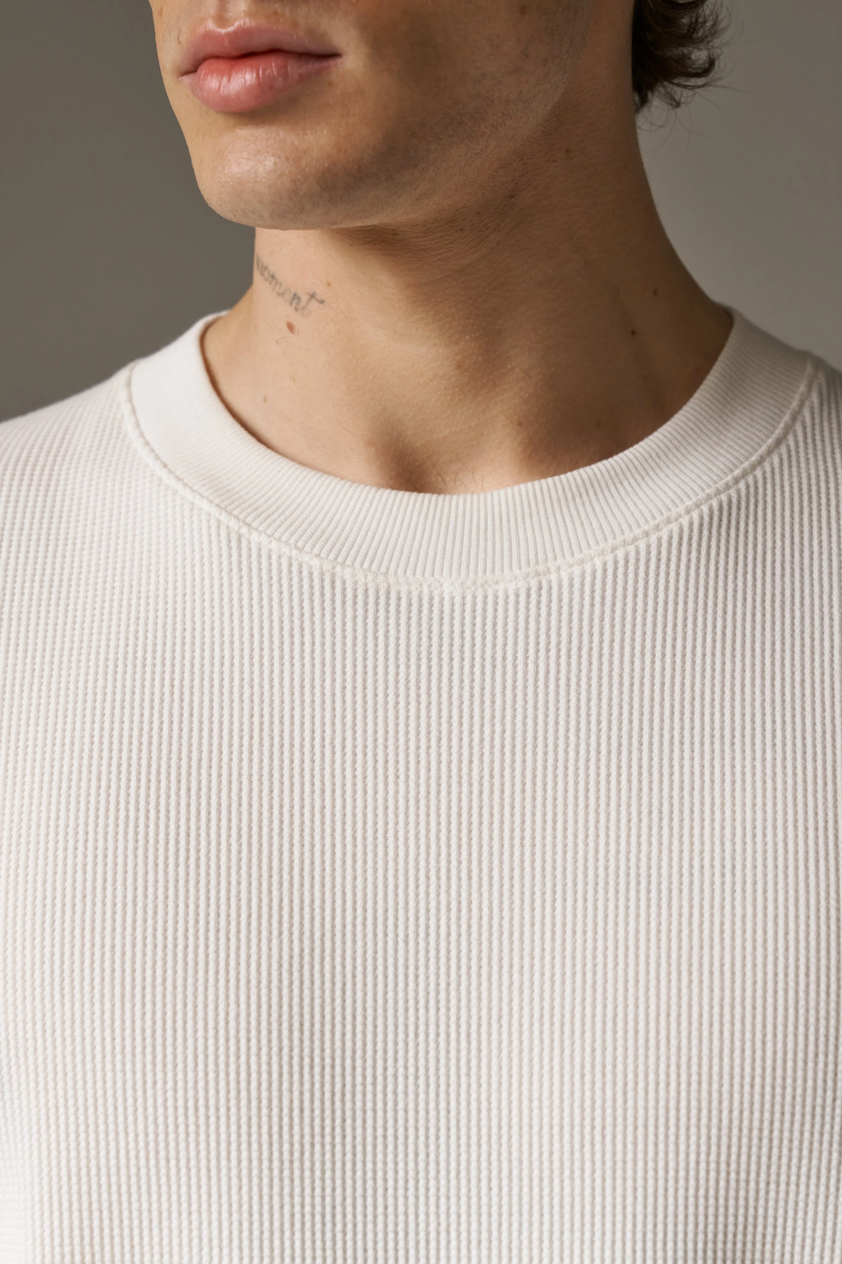 WAFFLE LONG SLEEVE T-SHIRT - OFF WHITE sold by The Couture Club product image thumbnail 4