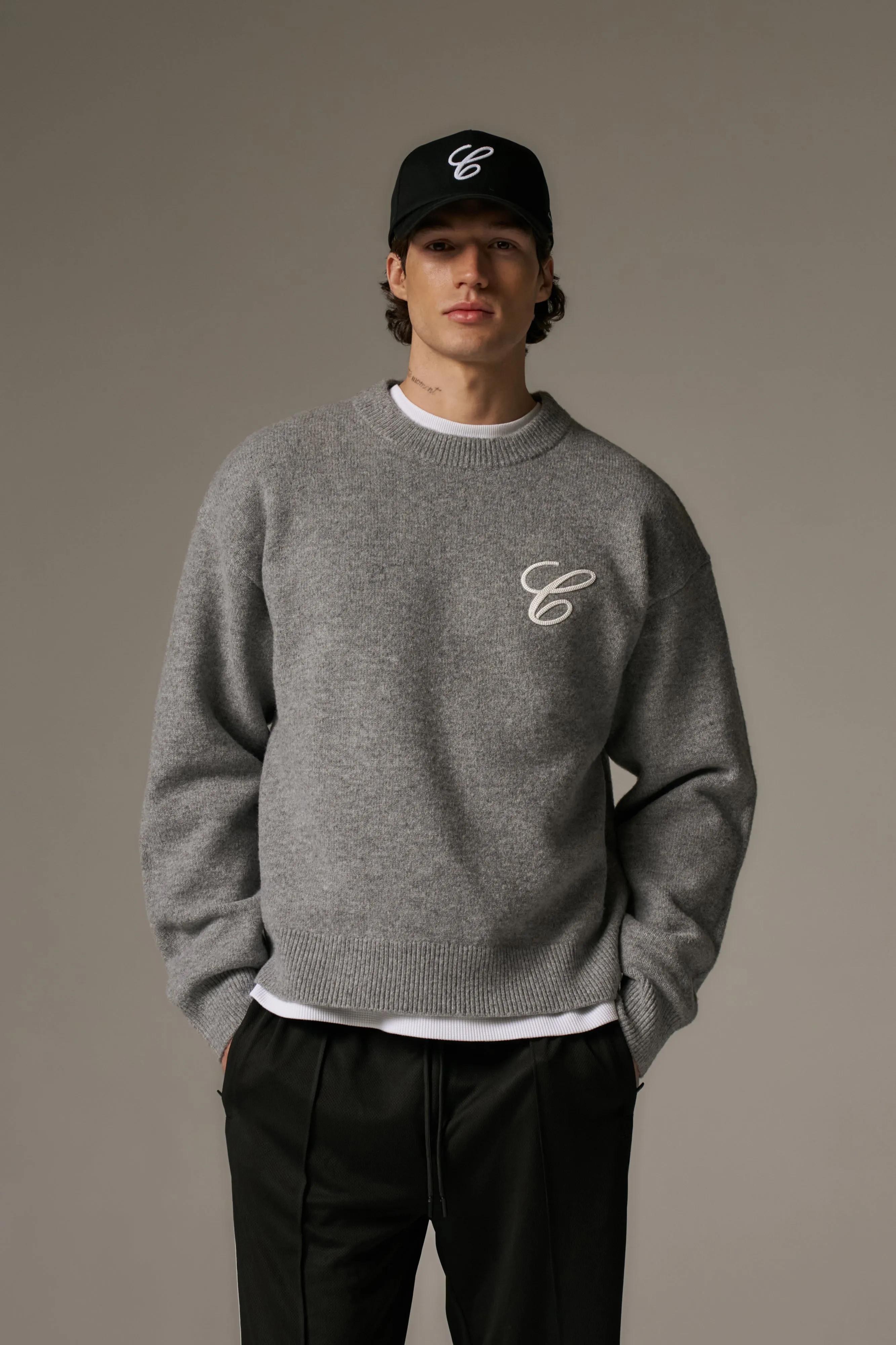 C EMBROIDERY KNITTED CREW - GREY MARL sold by The Couture Club product image thumbnail 4