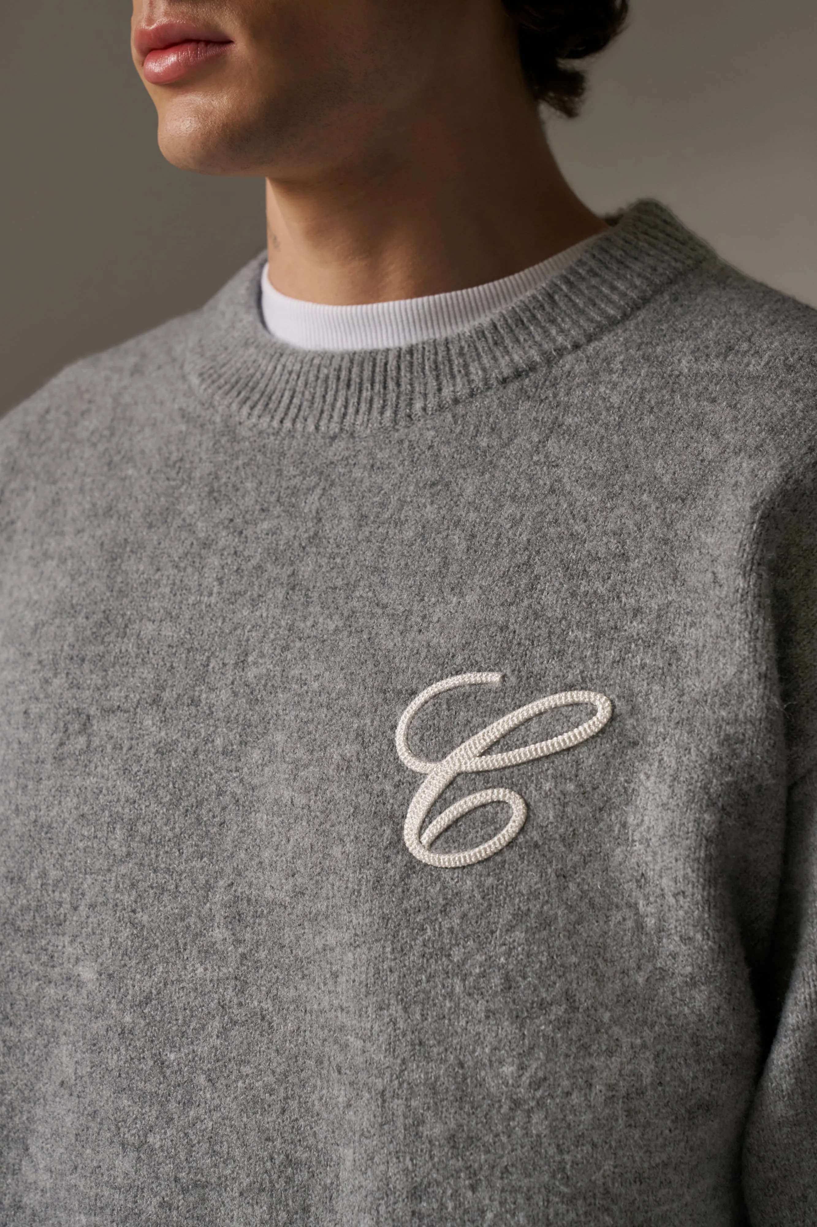 C EMBROIDERY KNITTED CREW - GREY MARL sold by The Couture Club product image thumbnail 5