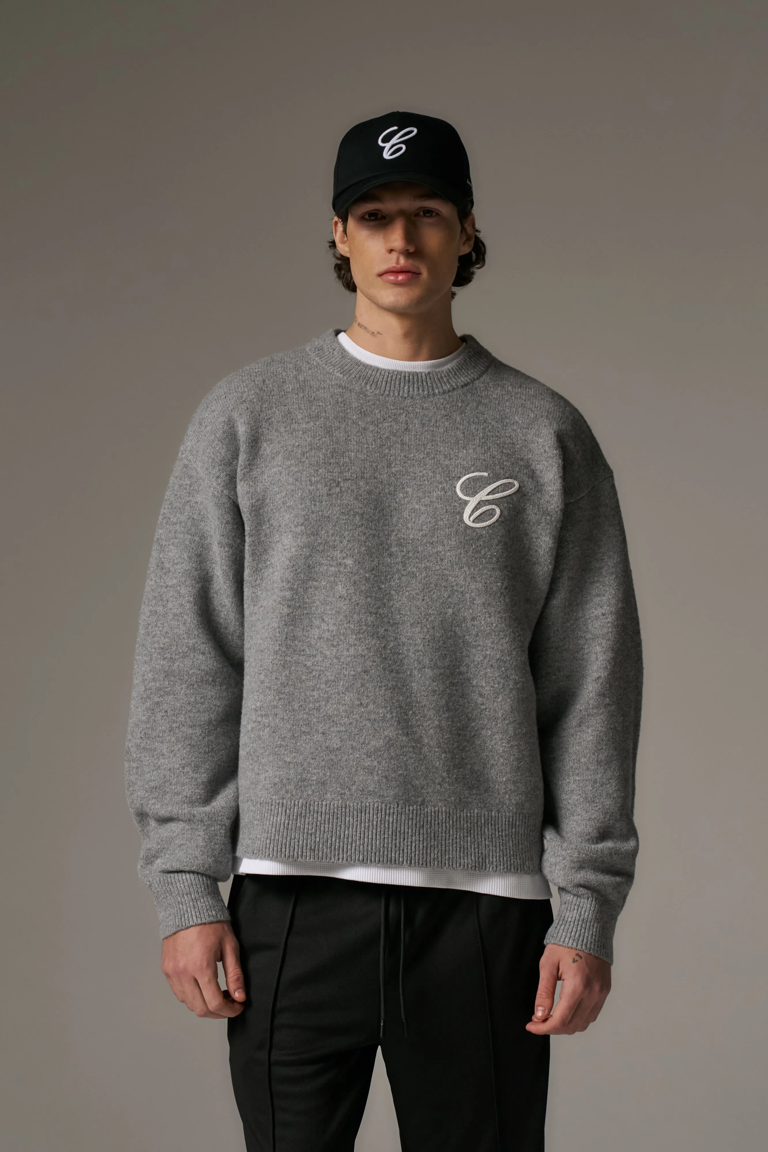 C EMBROIDERY KNITTED CREW - GREY MARL sold by The Couture Club product image thumbnail 2