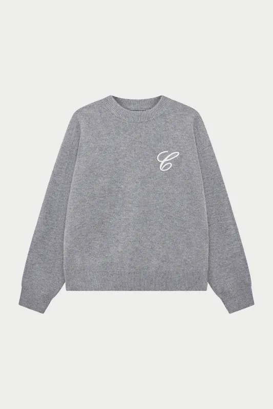 C EMBROIDERY KNITTED CREW - GREY MARL sold by The Couture Club