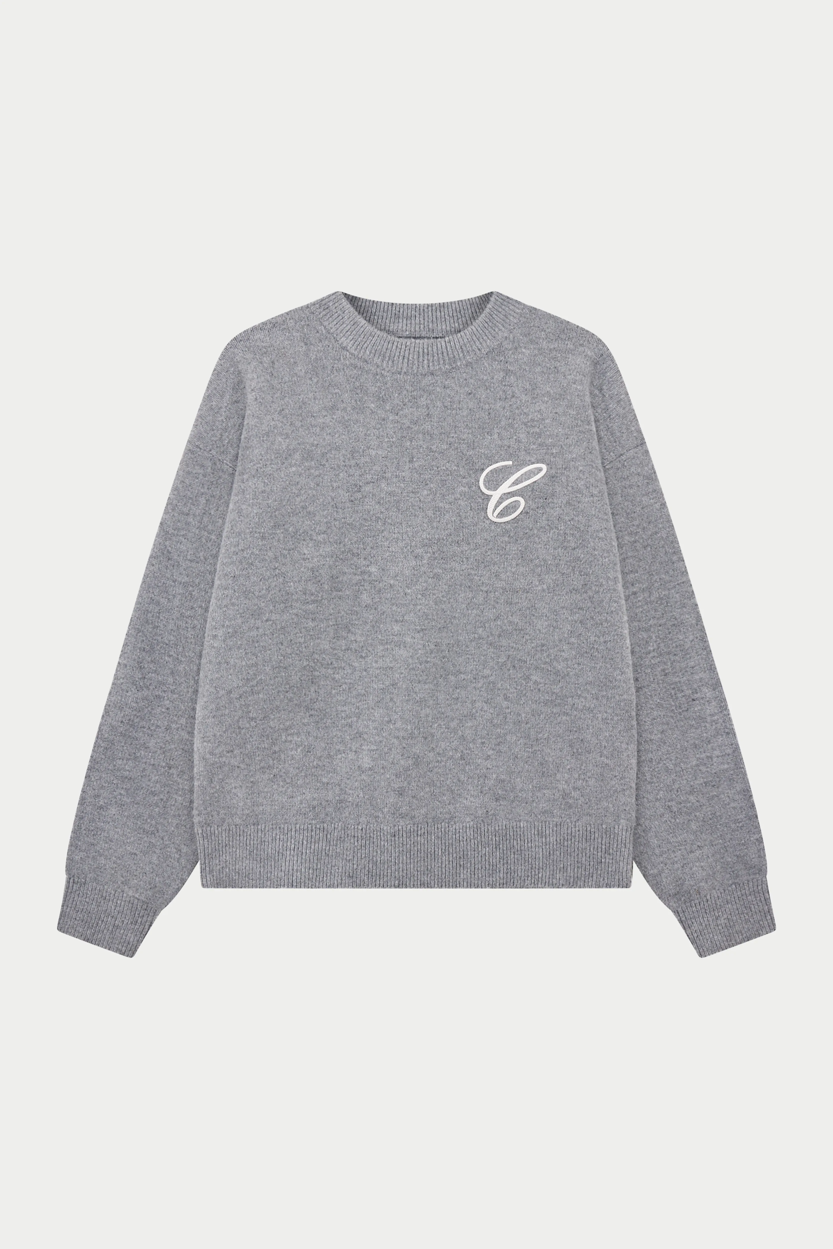 C EMBROIDERY KNITTED CREW - GREY MARL sold by The Couture Club