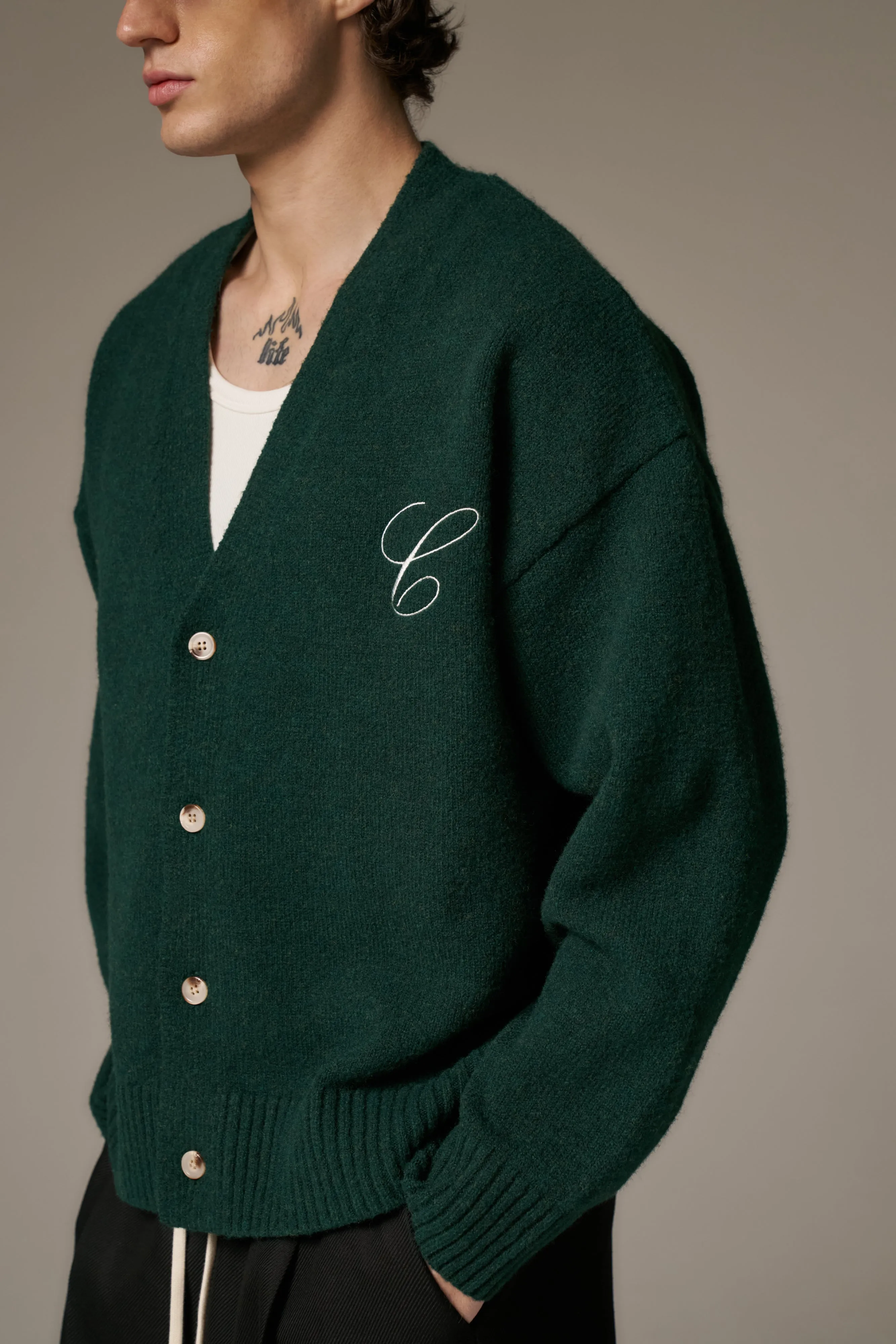 C EMBROIDERY KNITTED CARDIGAN - FOREST GREEN sold by The Couture Club product image thumbnail 5