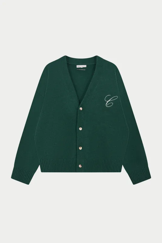C EMBROIDERY KNITTED CARDIGAN - FOREST GREEN made by The Couture Club